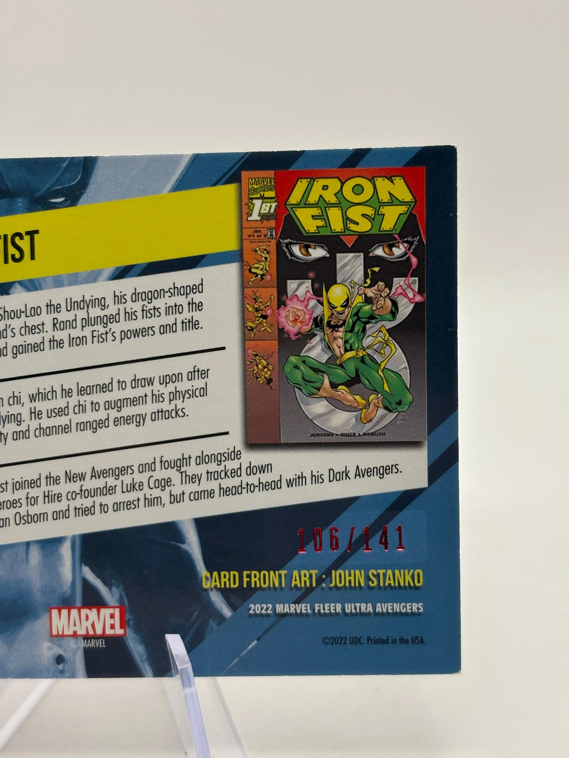 2022 Marvel Fleer Ultra Avengers #33 Iron Fist Red Foil 106/141 Numbered FRENLY BRICKS - Open 7 Days