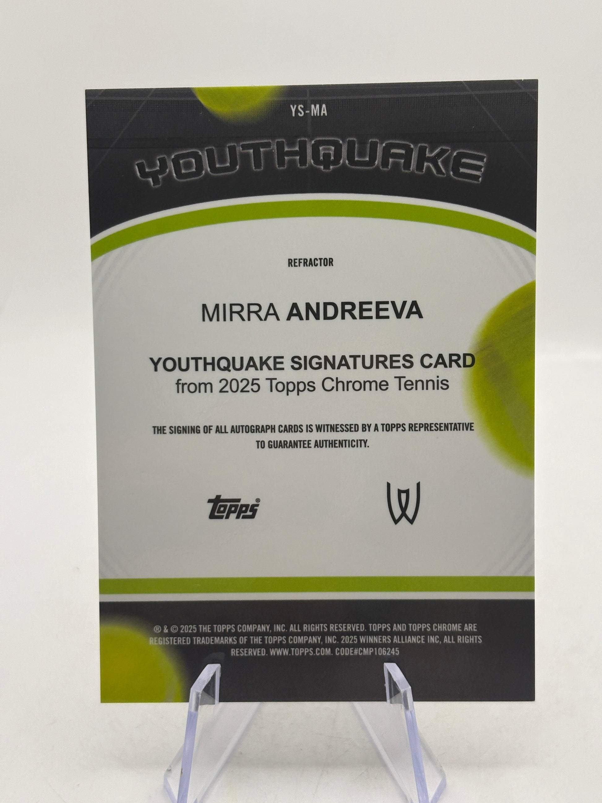 2025 Topps Chrome Tennis - Mirra Andreeva Auto Youthquake /99 Silver FRENLY BRICKS - Open 7 Days