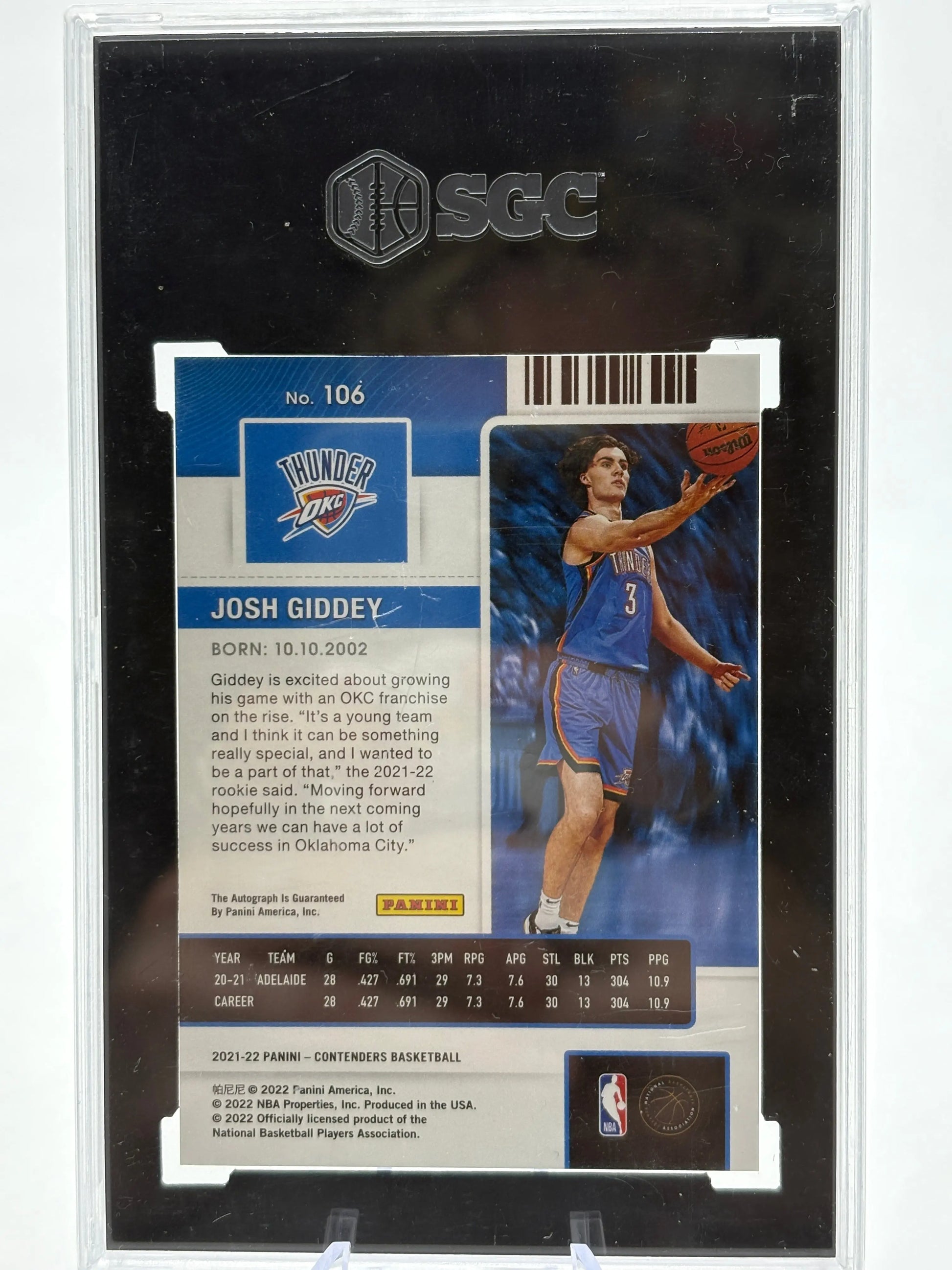 2021-22 Contenders Josh Giddey Rookie Ticket Auto 75th Anniversary SGC 9.5 Auto 10 FRENLY BRICKS - Open 7 Days