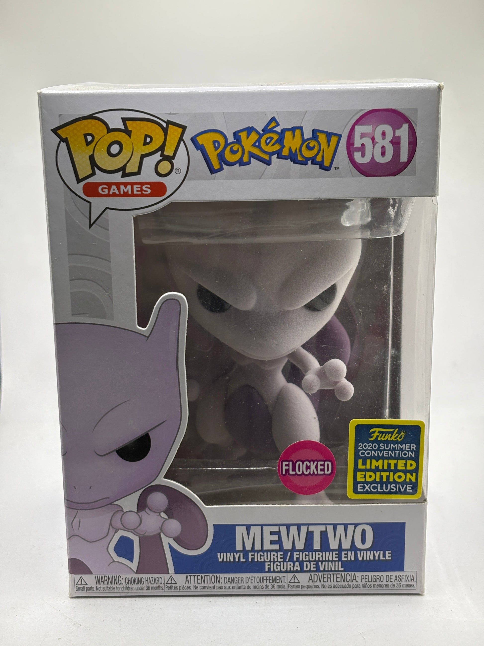 Funko POP! Games Pokemon #581 Mewtwo Flocked 2020 Summer Con Limited FRENLY BRICKS - Open 7 Days