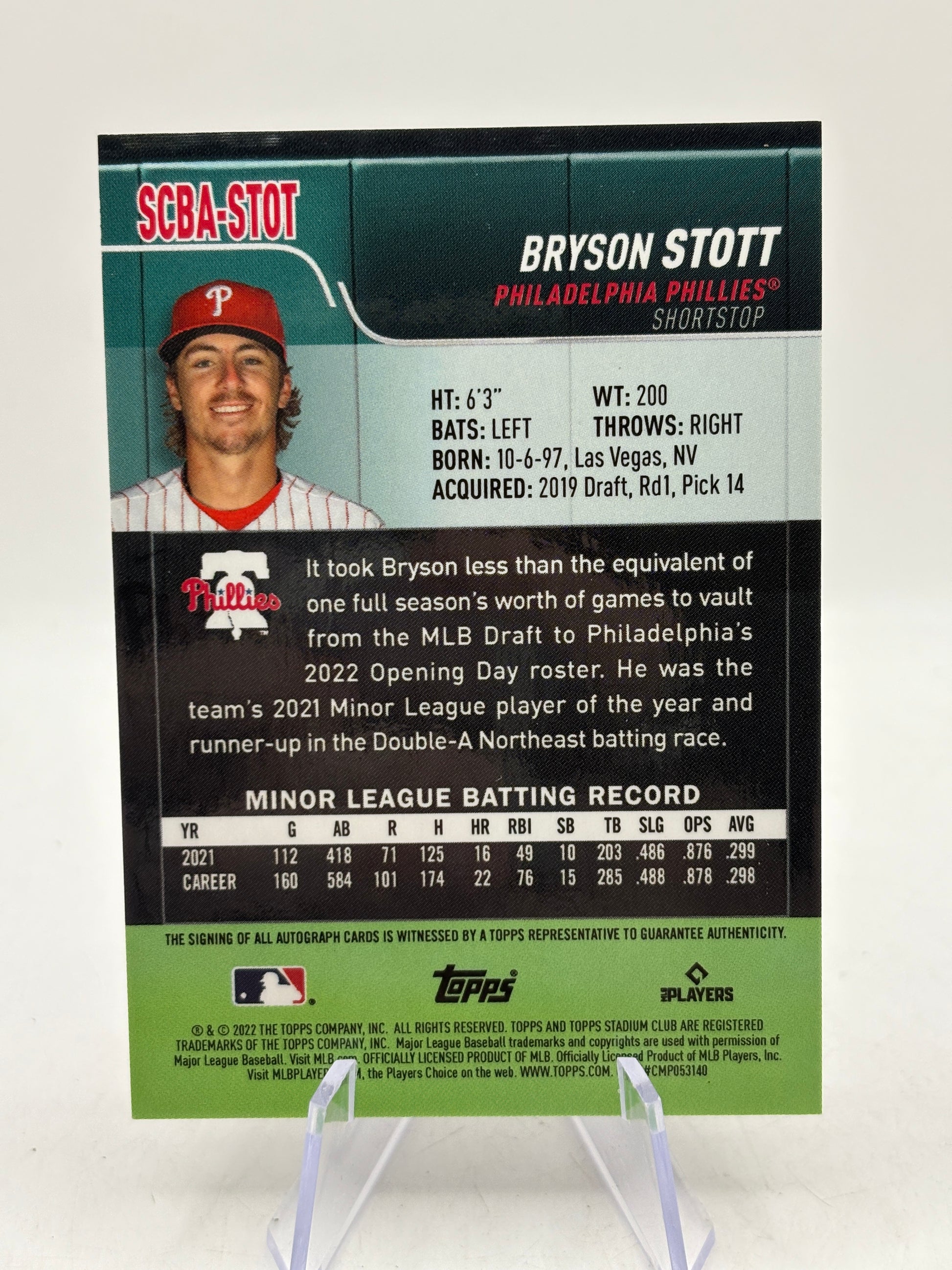 2022 Stadium Club MLB Bryson Scott Rookie Auto SCBA-STOT