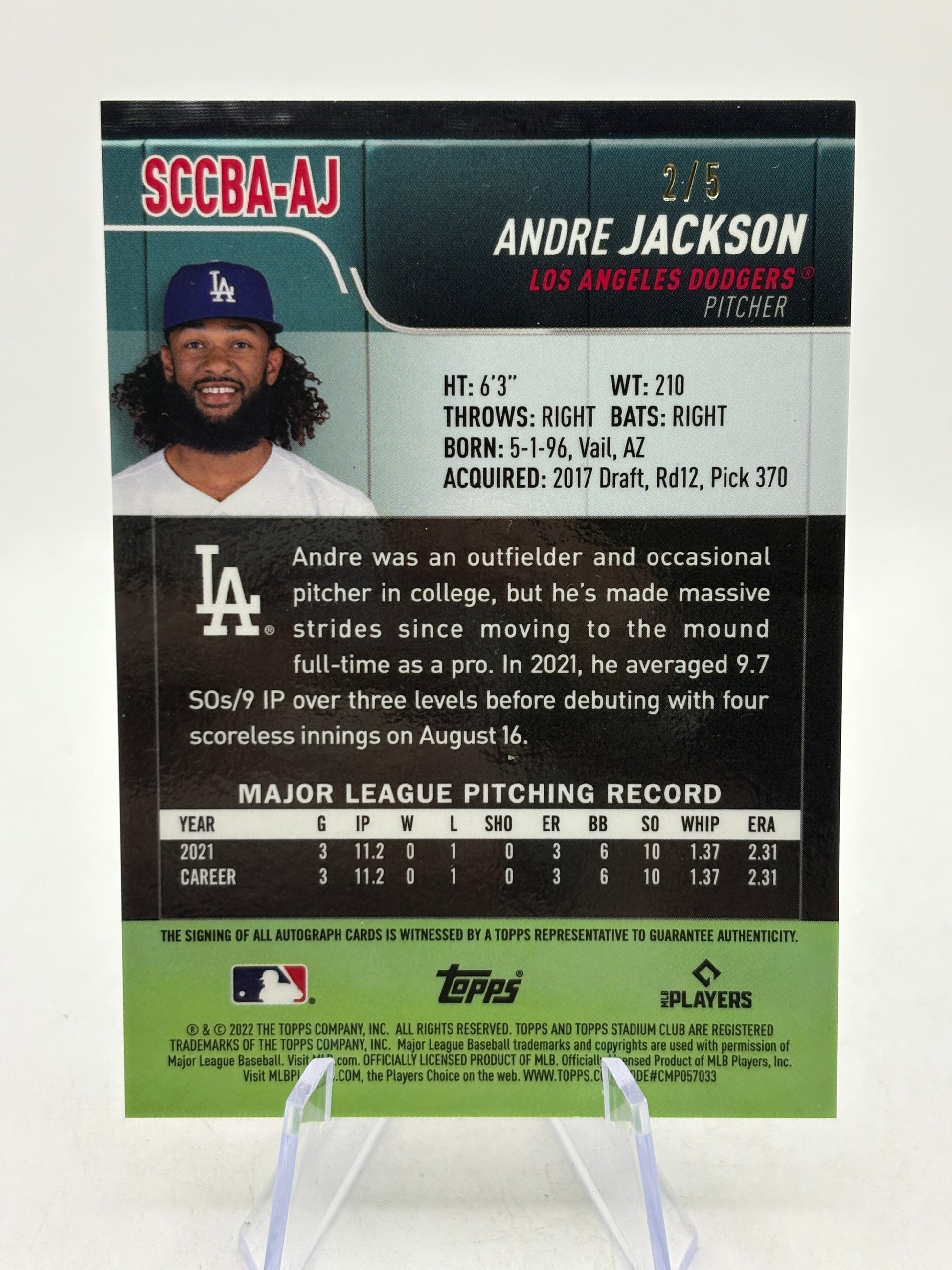 2022 Topps Stadium Chrome SCCBA-AJ Andre Jackson Rookie Auto 2/5
