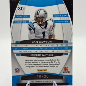 2011 Panini Gridiron Gear - Cam Newtom Rookie Gridiron Gems 16/20 Auto