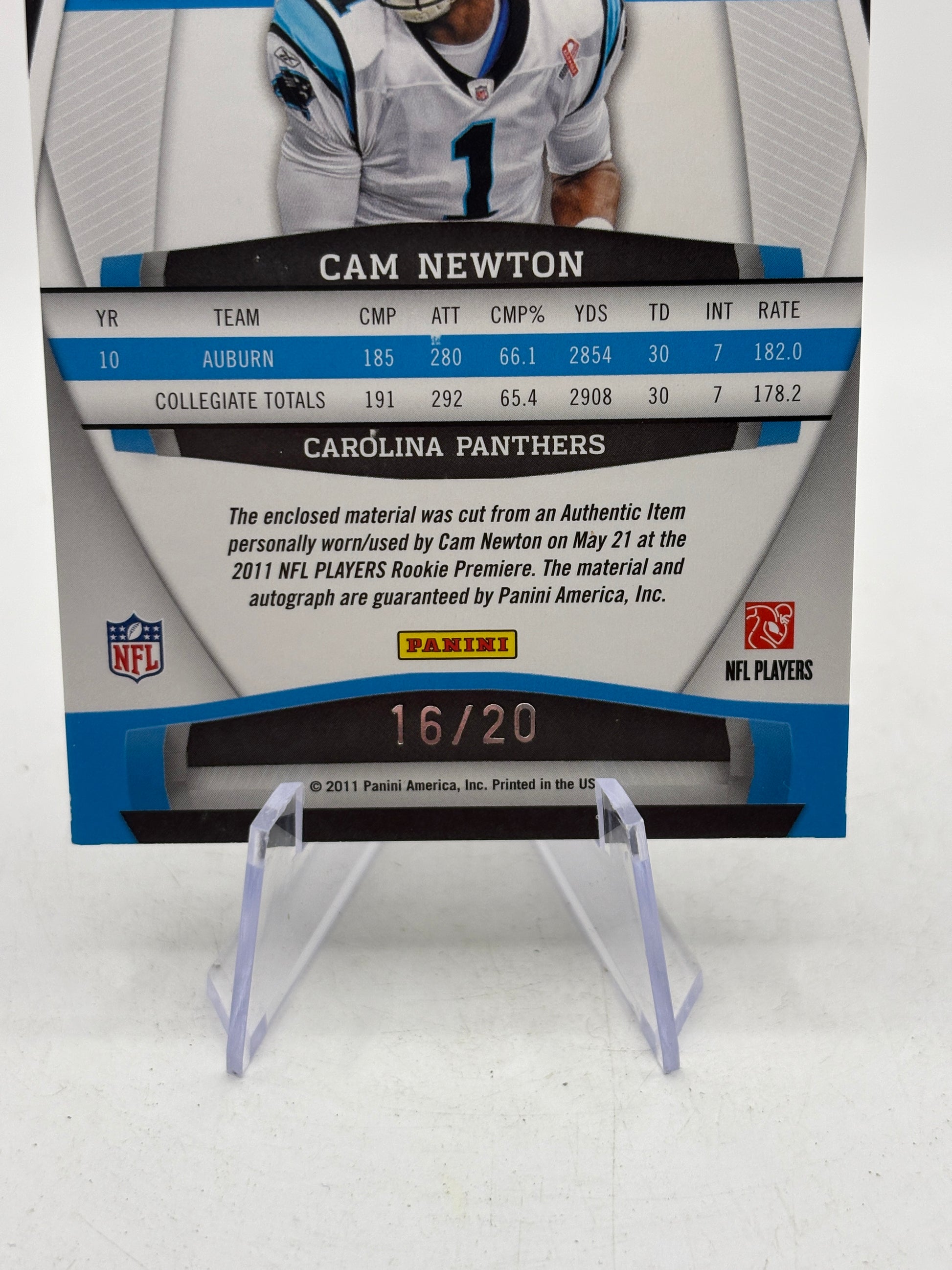 2011 Panini Gridiron Gear - Cam Newtom Rookie Gridiron Gems 16/20 Auto