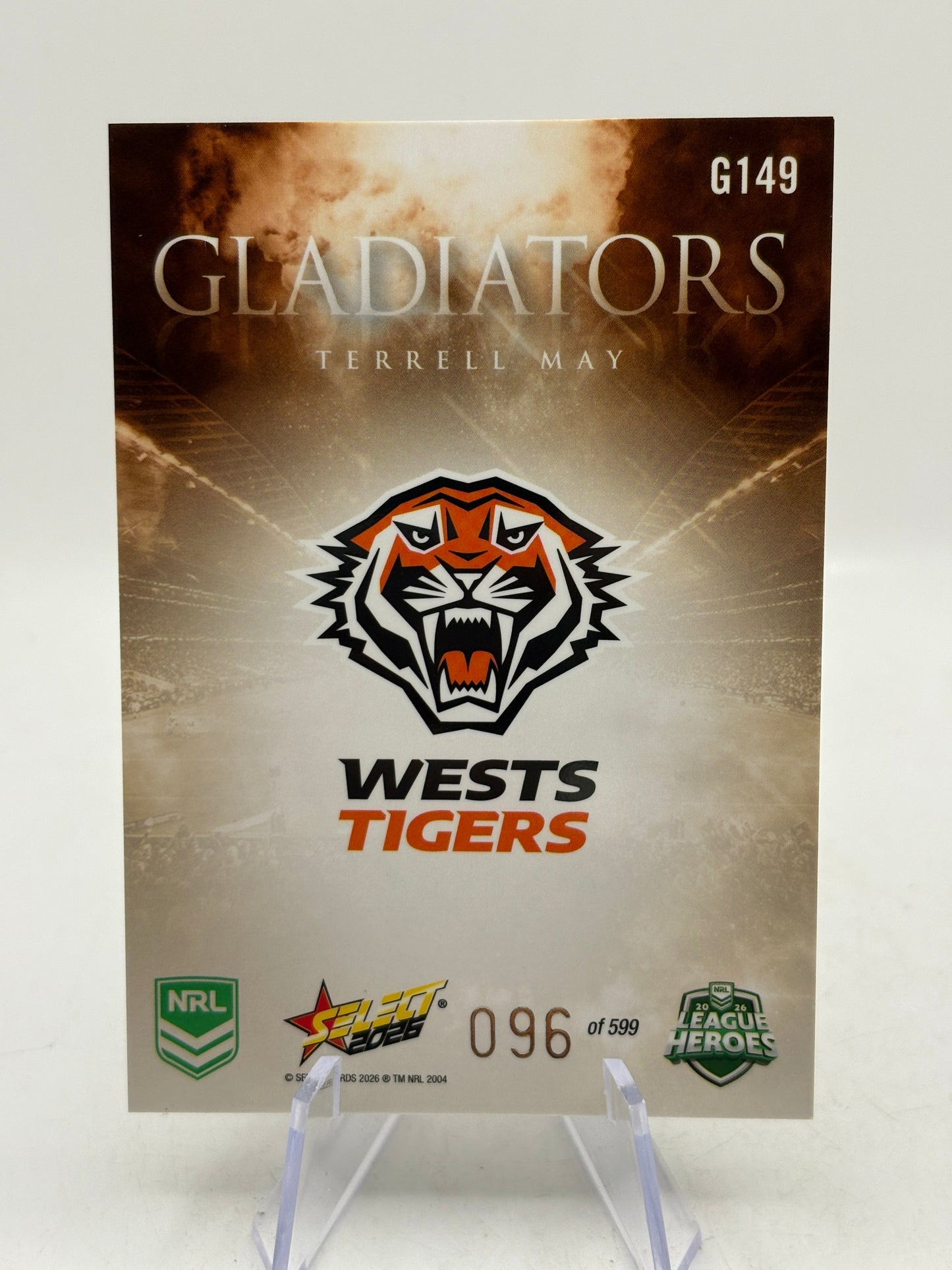 2026 Select NRL - Gladiators G149 Terrell May 096/599 West Tigers image 2