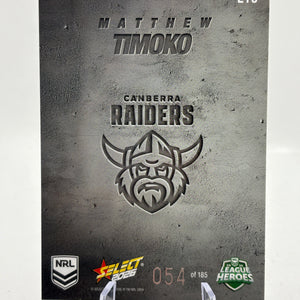 2026 Select NRL - Etched E16 Matthew Timoko 054/185 Raiders