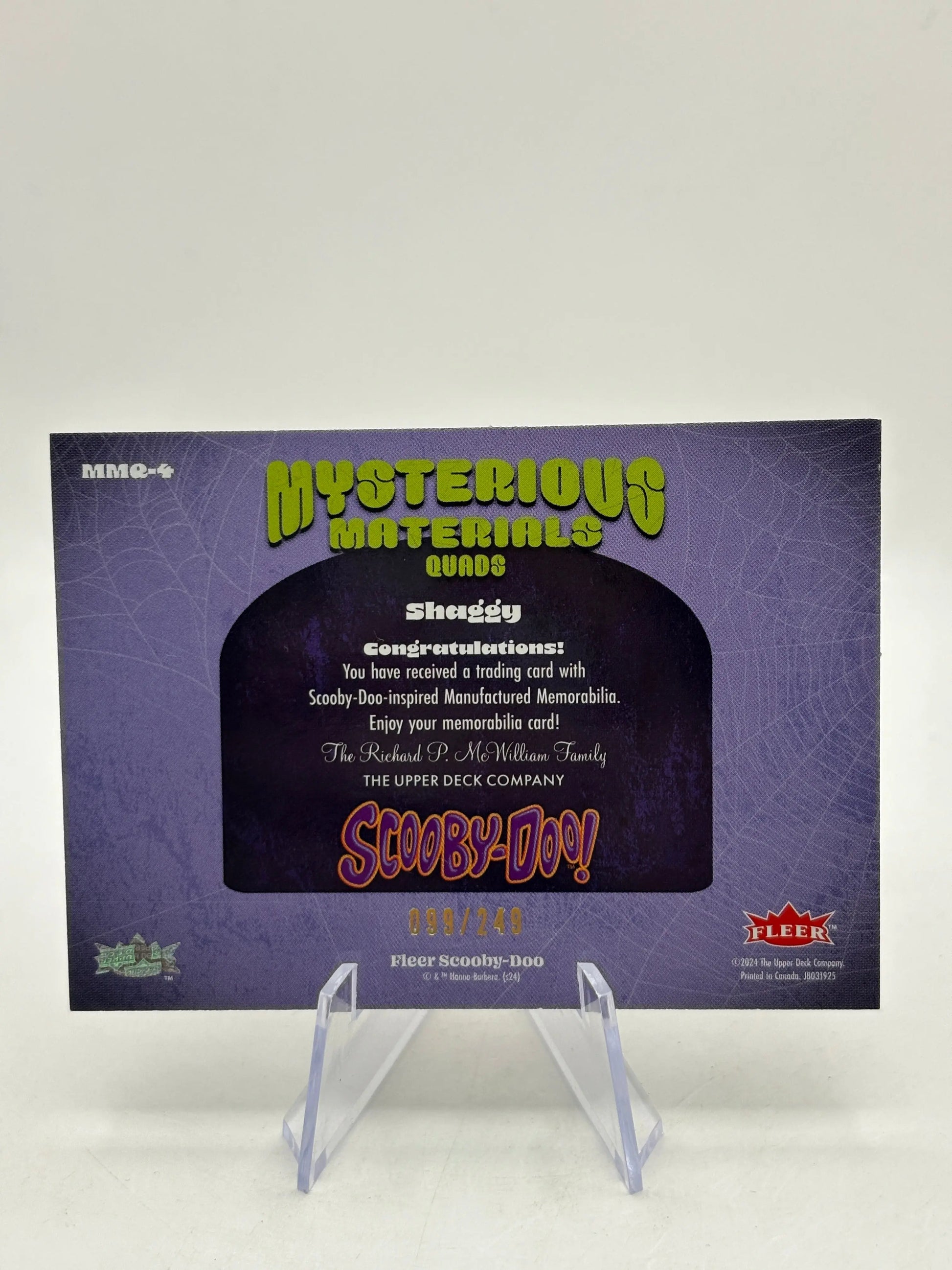 2024 Fleer Scooby Doo Mysterious Material Quad Relics /249 Shaggy #MMQ-4 FRENLY BRICKS - Open 7 Days