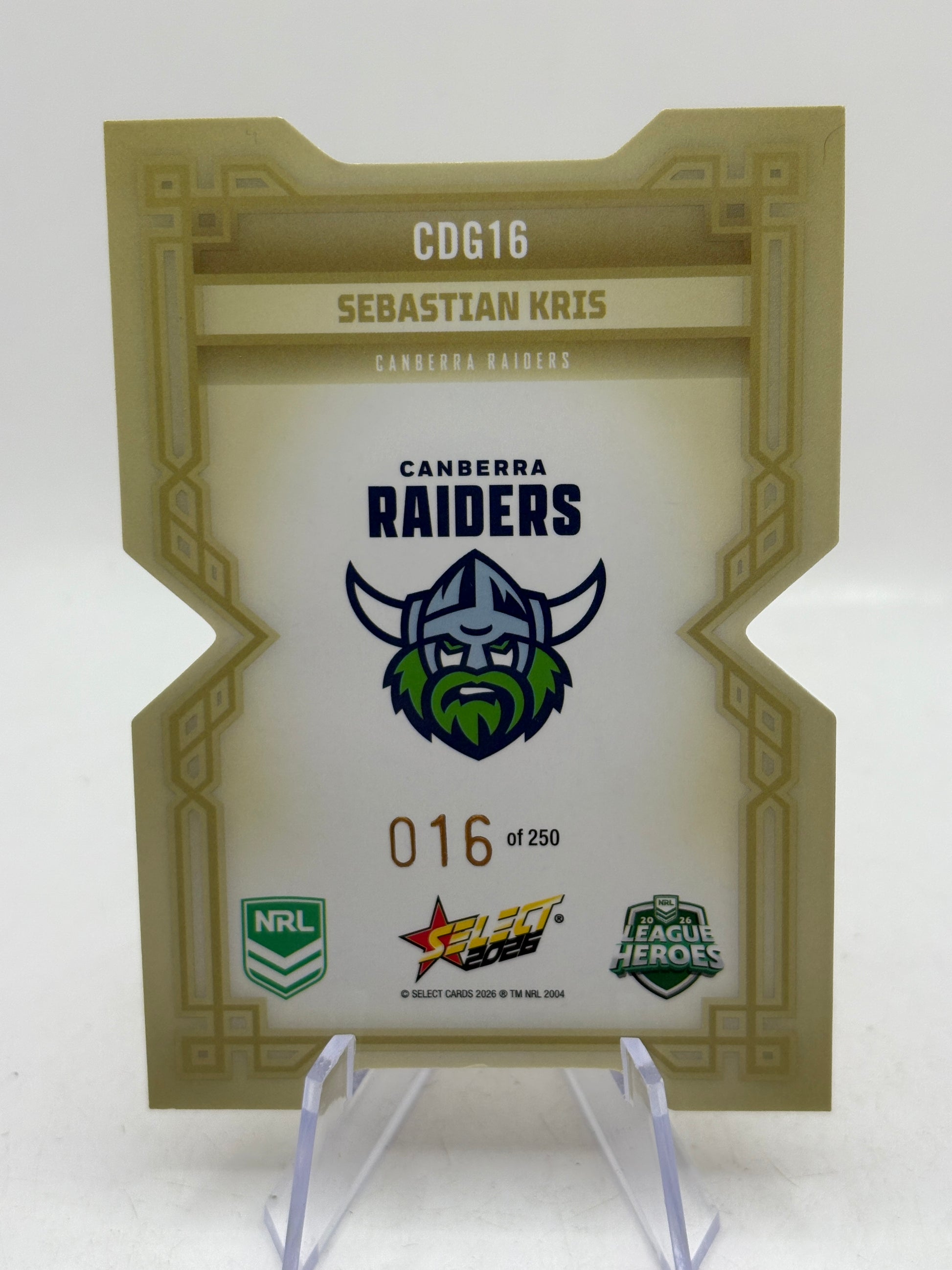 2026 Select NRL CDG16 - Sebastian Kris Gold Diecut 016/250 Raiders