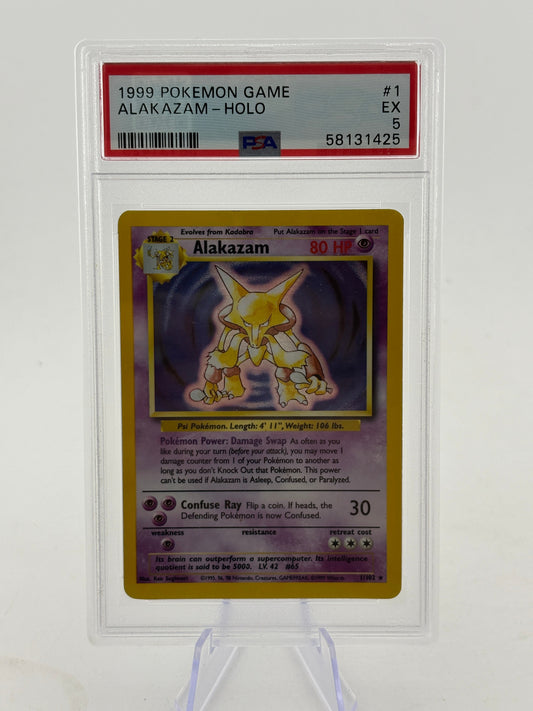 Pokemon TCG 1999 Base Set - Alakazam 1/102 Holo Rare PSA 5 FRENLY BRICKS - Open 7 Days