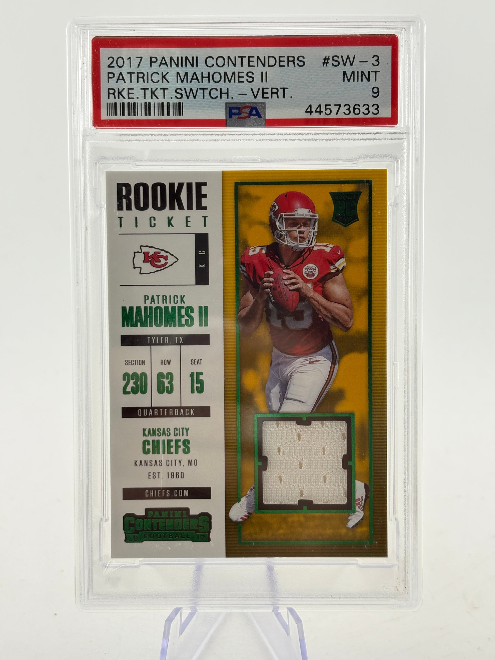 2017 Panini Contenders - Patrick Mahomes II Rookie Ticket Swatch PSA 9 Mint FRENLY BRICKS - Open 7 Days