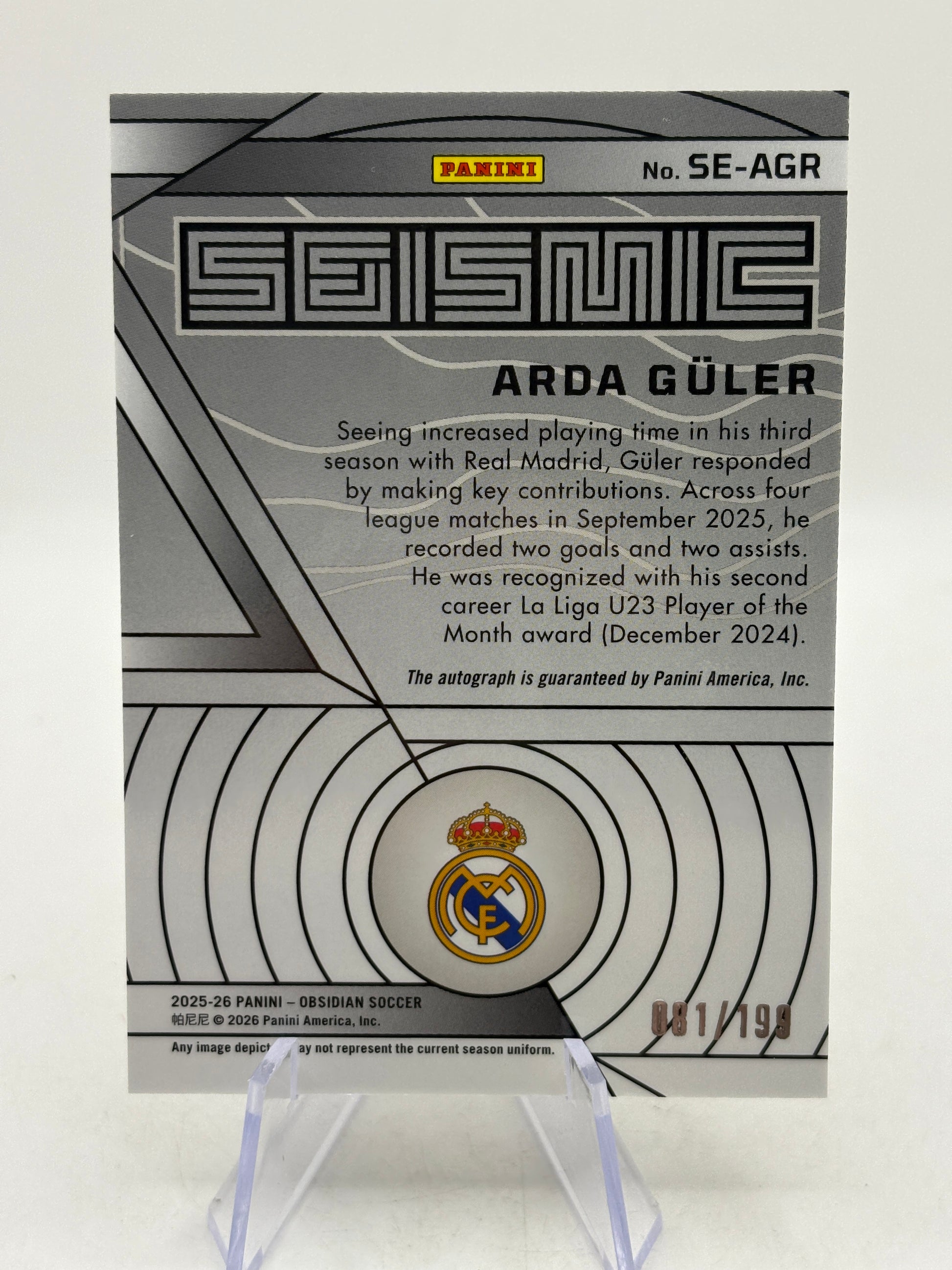 2025-26 Panini Obsidian Soccer - #SE-AGR Arda Guler Auto 081/199