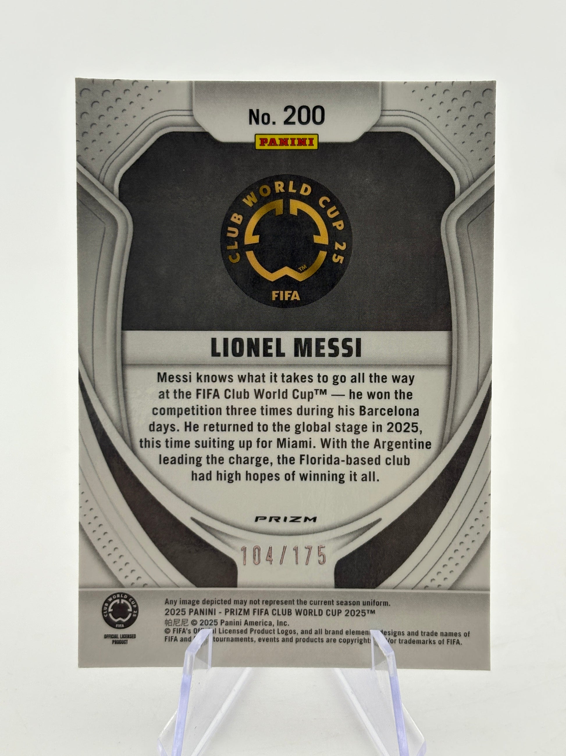 2025 Panini Prizm Fifa Club World Cup - Lionel Messi Blue Ice 104/175 #200 FRENLY BRICKS - Open 7 Days