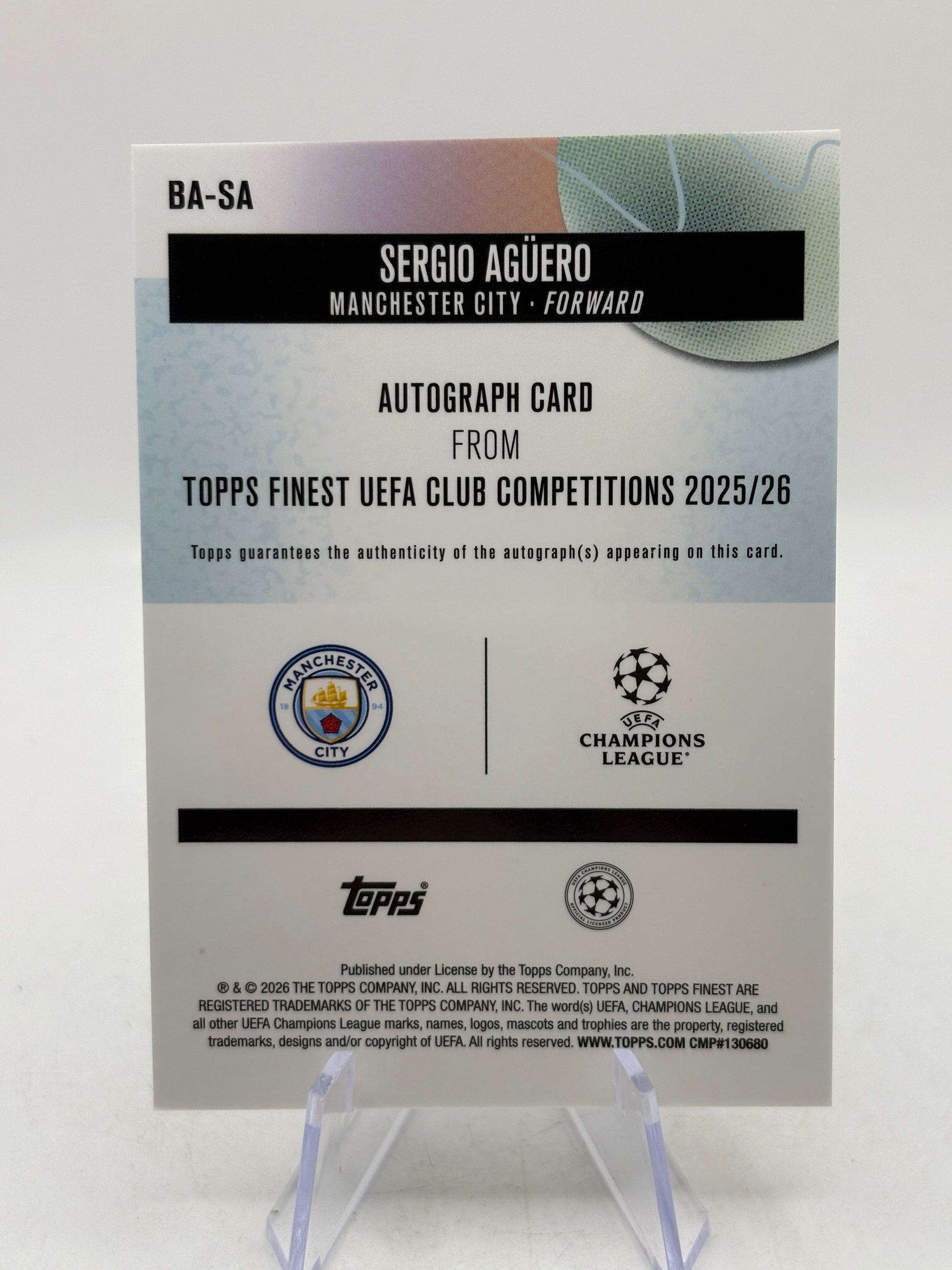 2025-26 Topps Finest UEFA Club Competition- Sergio Aguero Auto Black 03/10