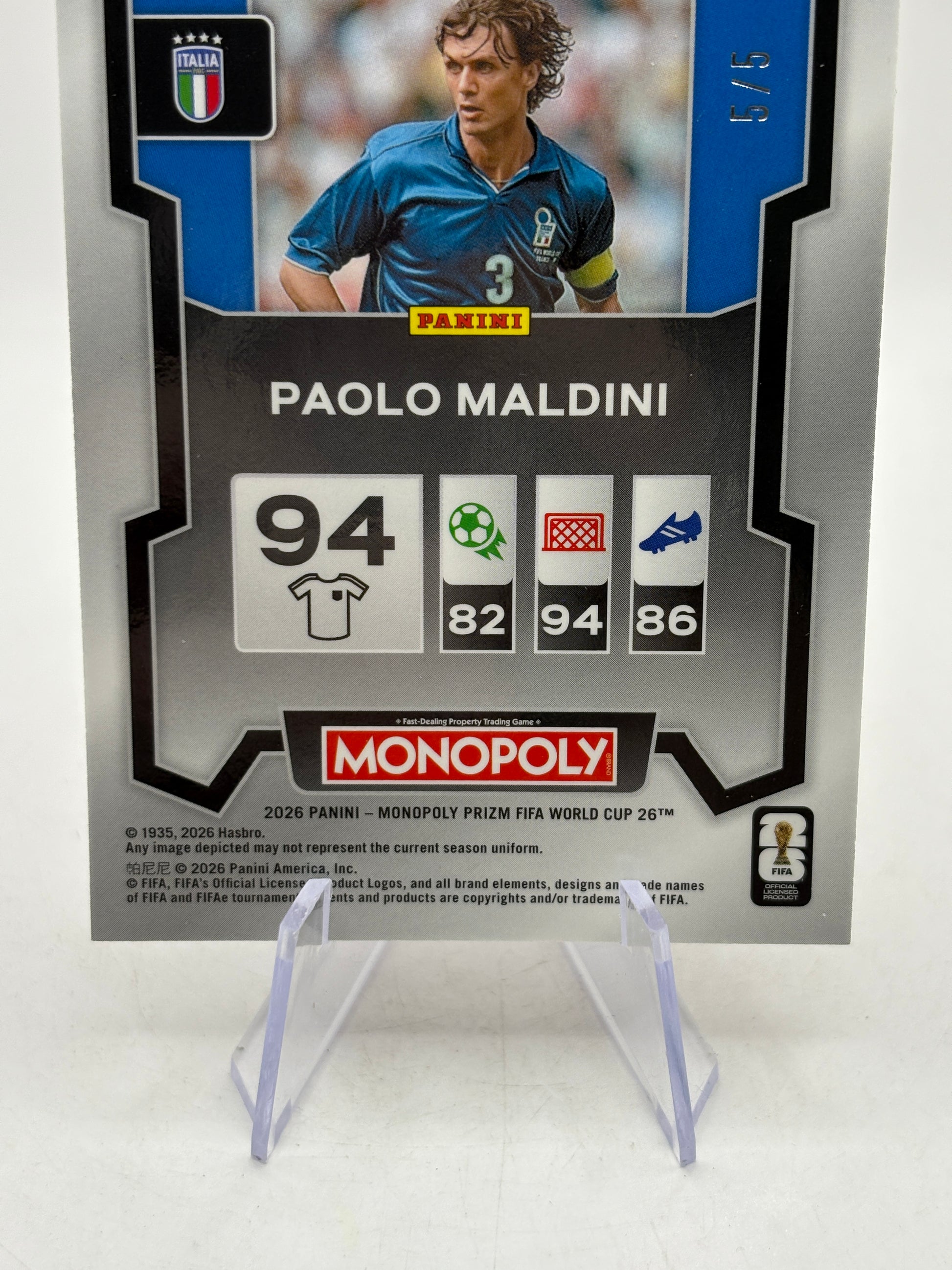 2026 Panini Monopoly Fifa World Cup 26 - #37 Paolo Maldini 5/5 Pink Shimmer