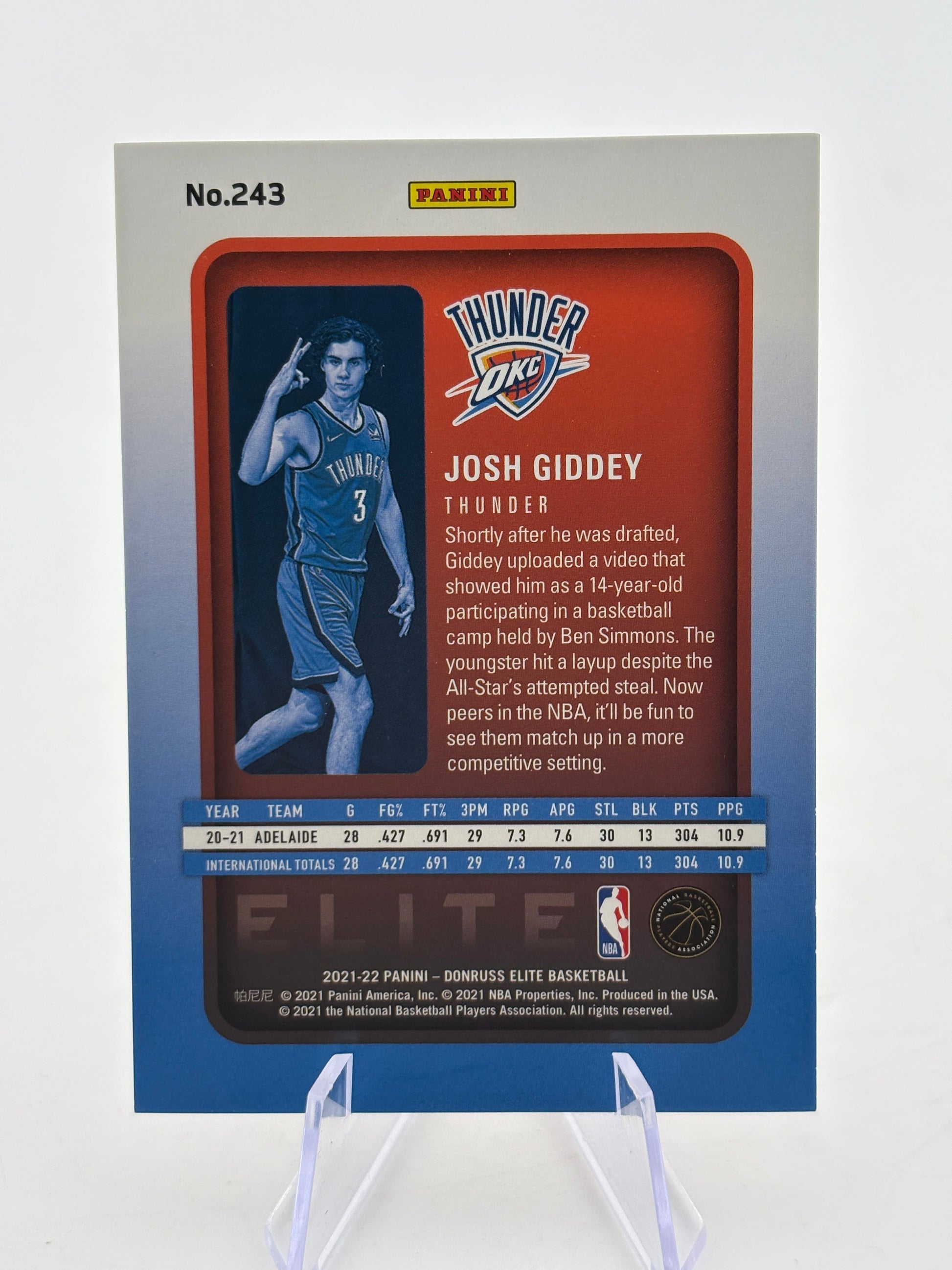 2021-22 Panini Donruss Elite - Josh Giddey #243 06/17 Rookie Card FRENLY BRICKS - Open 7 Days