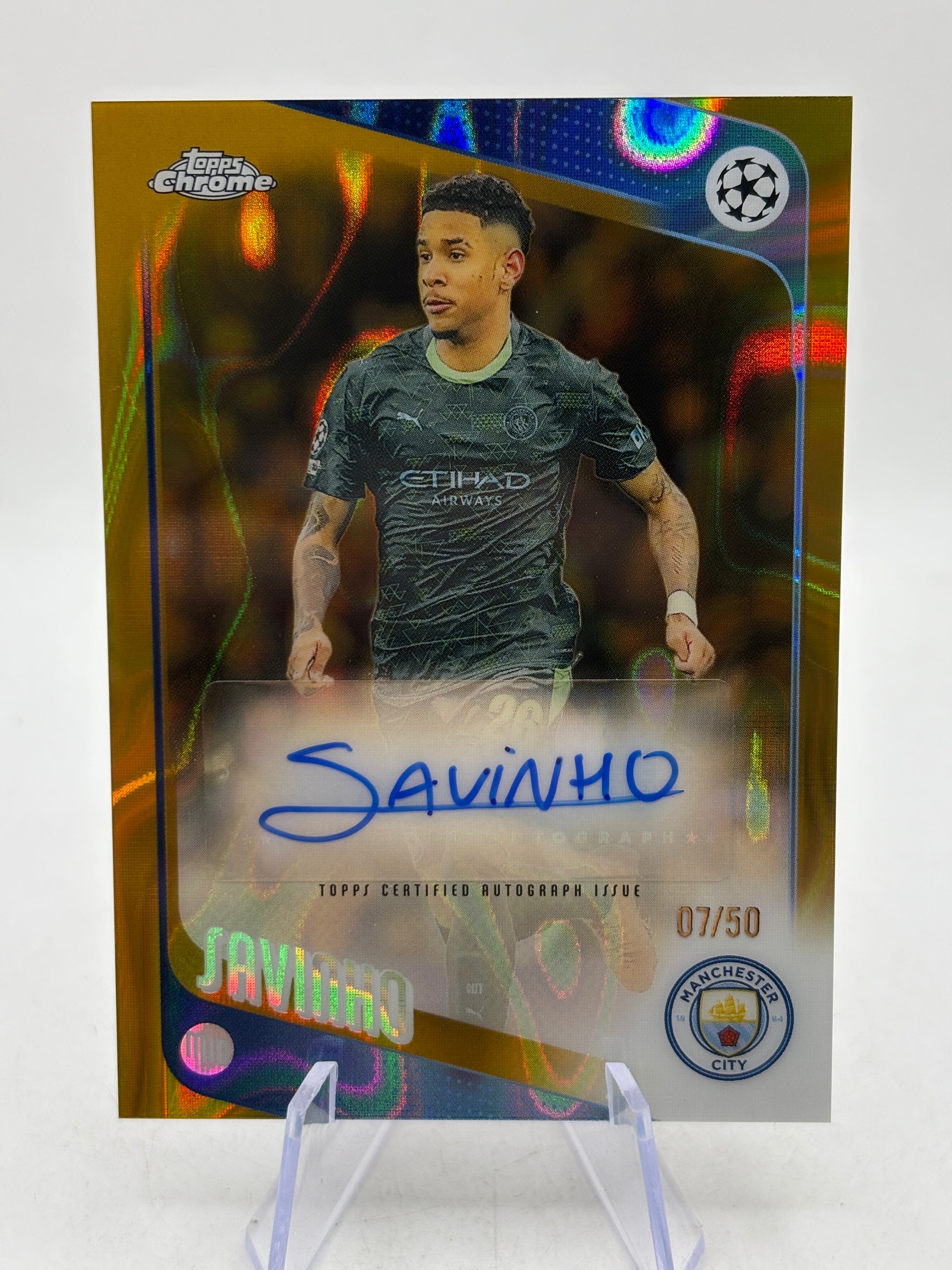 2025-26 Topps Chrome UEFA Club CA-S Savinho Auto 07/50