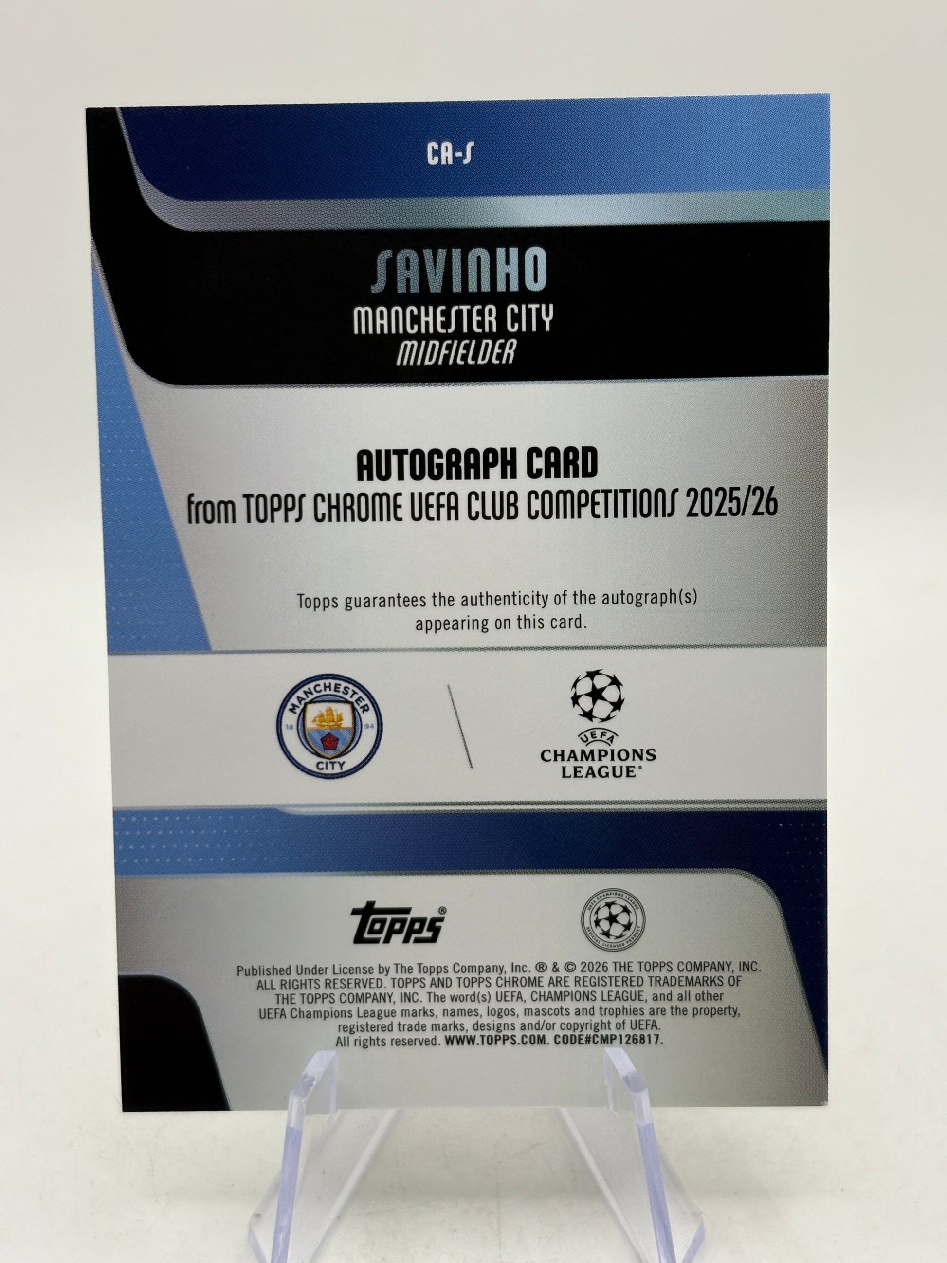 2025-26 Topps Chrome UEFA Club CA-S Savinho Auto 07/50