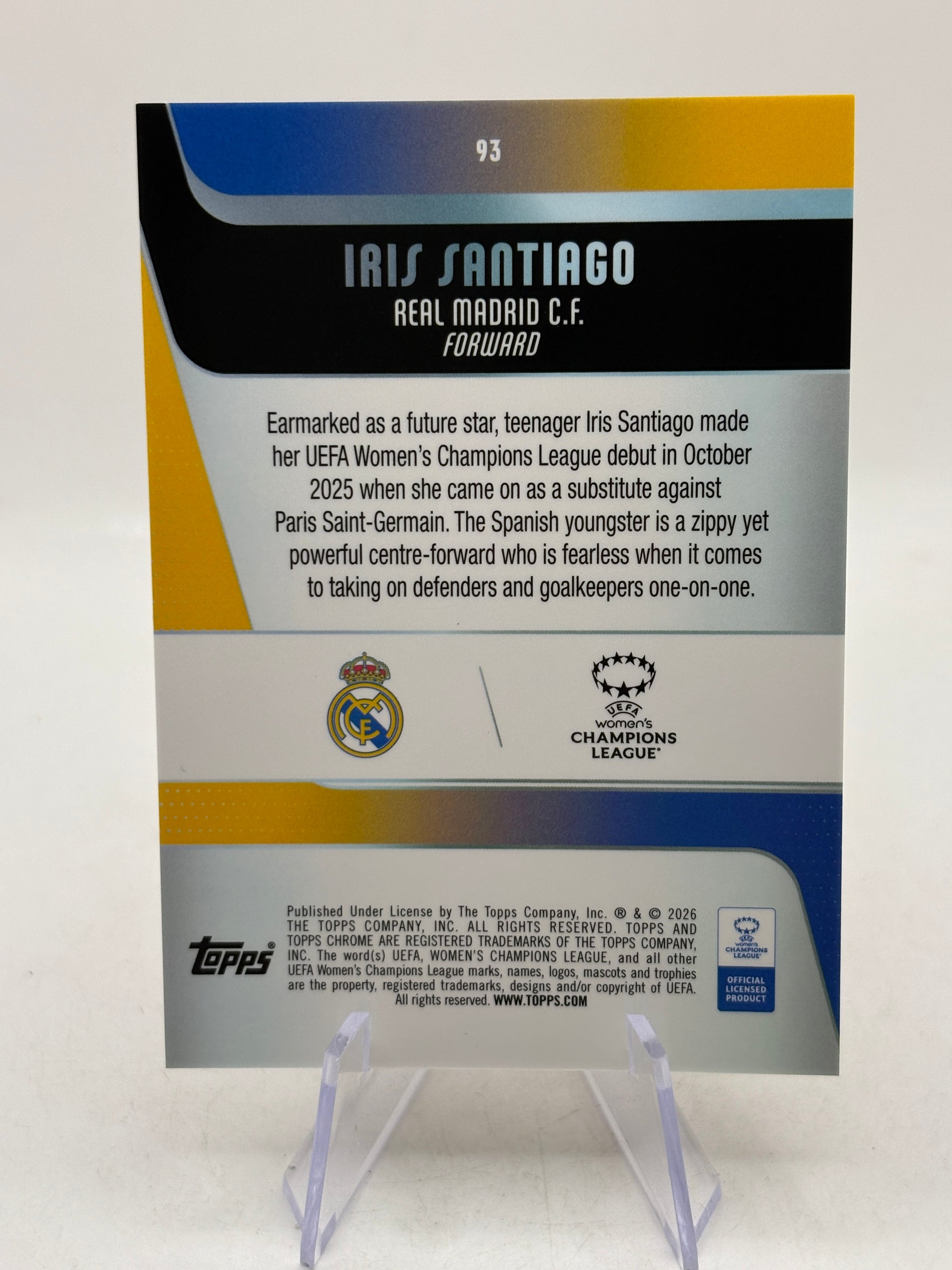 2026 Topps Womens Champions League #93 Iris Santiago Orange Refractor /25