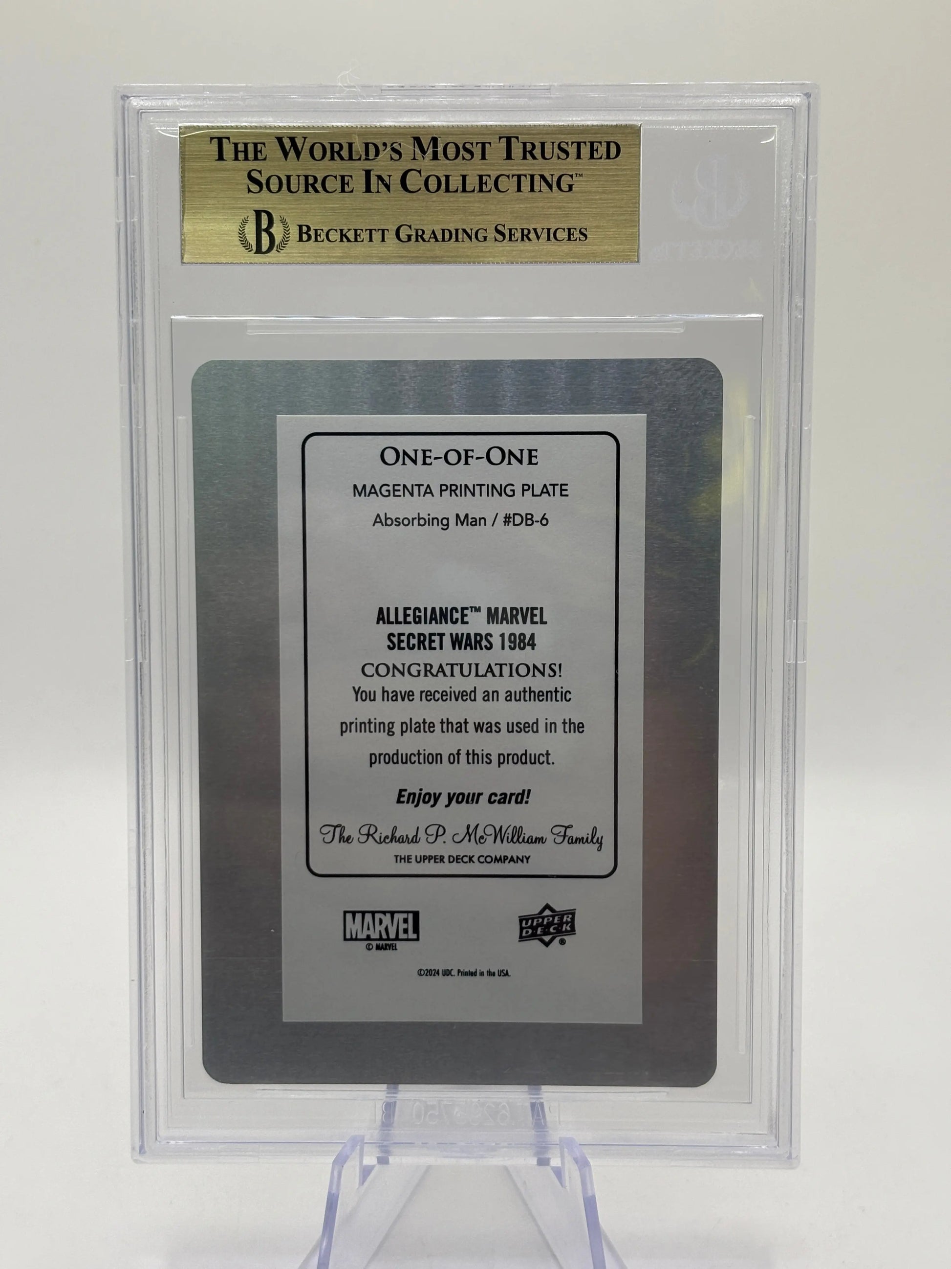 2024 Upper Deck Marvel Allegiance Secret Wars Doombase Plate Magenta Beckett 9.5 FRENLY BRICKS - Open 7 Days