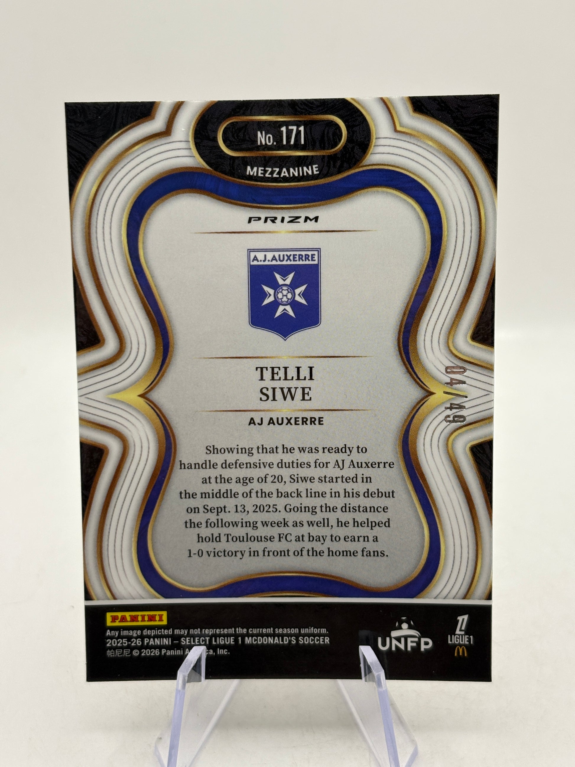 2025-26 Panini Select Ligue 1 Mcdonalds - Telli Siwe /49 Purple Dragon Scale image 2