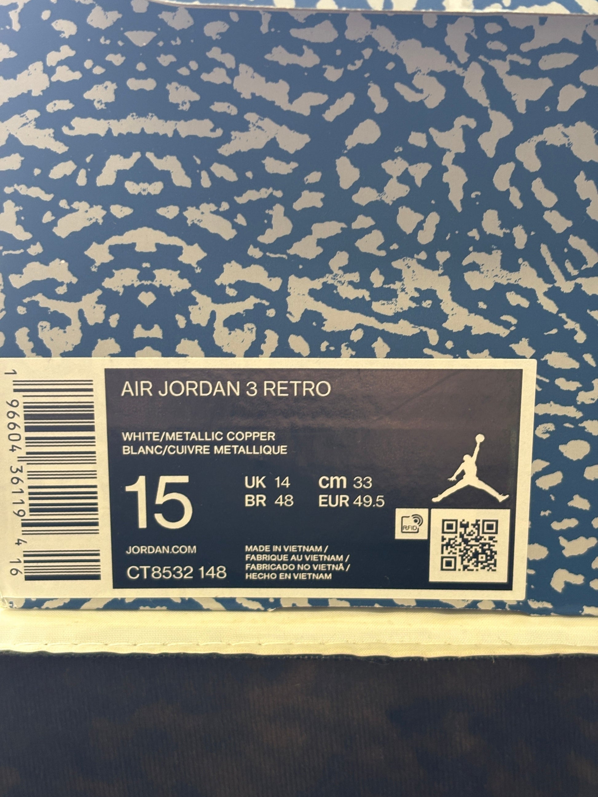 Air Jordan 3 Retro Washington Wizards - CT8532 148 SIZE US 15 USED FRENLY BRICKS - Open 7 Days