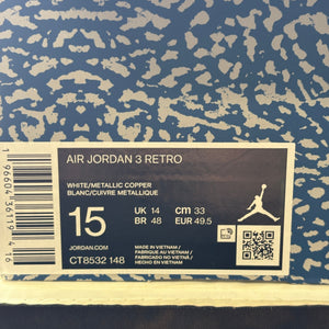 Air Jordan 3 Retro Washington Wizards - CT8532 148 SIZE US 15 USED FRENLY BRICKS - Open 7 Days