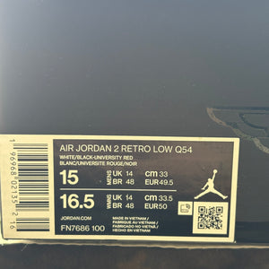 Air Jordan 2 Retro Low Q54 FN7686 100 SIZE US 15 USED FRENLY BRICKS - Open 7 Days