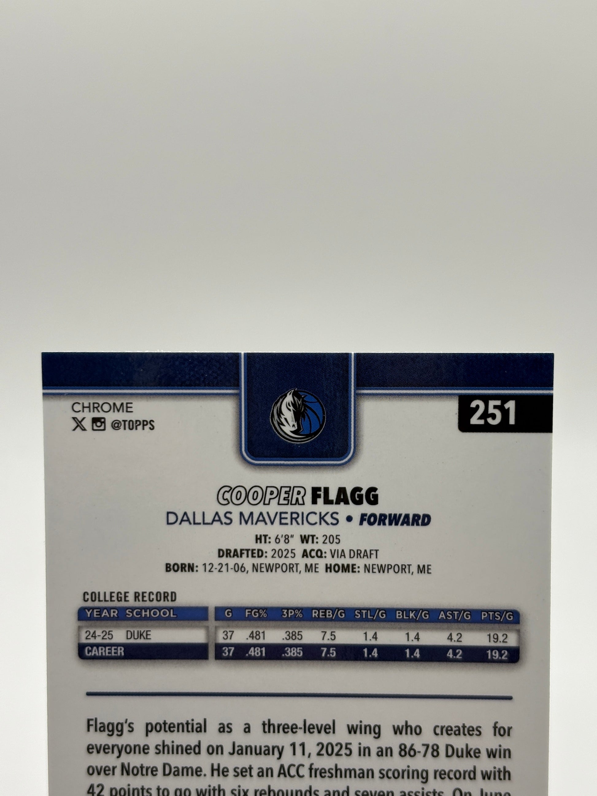 2025-26 Topps Chrome Cooper Flagg RC #251 Base FRENLY BRICKS - Open 7 Days