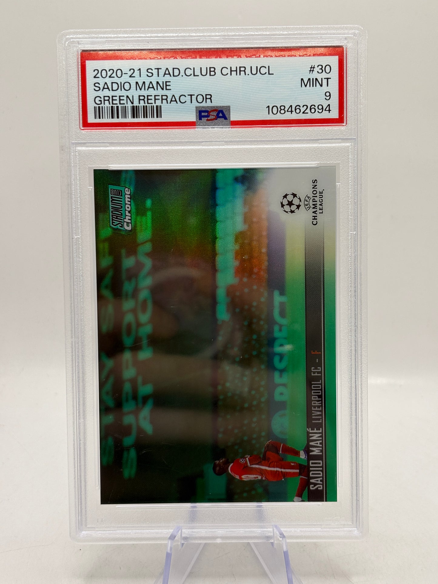 2020-21 Stadium Club Chrome UCL - Sadio Mane Green Refractor /99 PSA 9