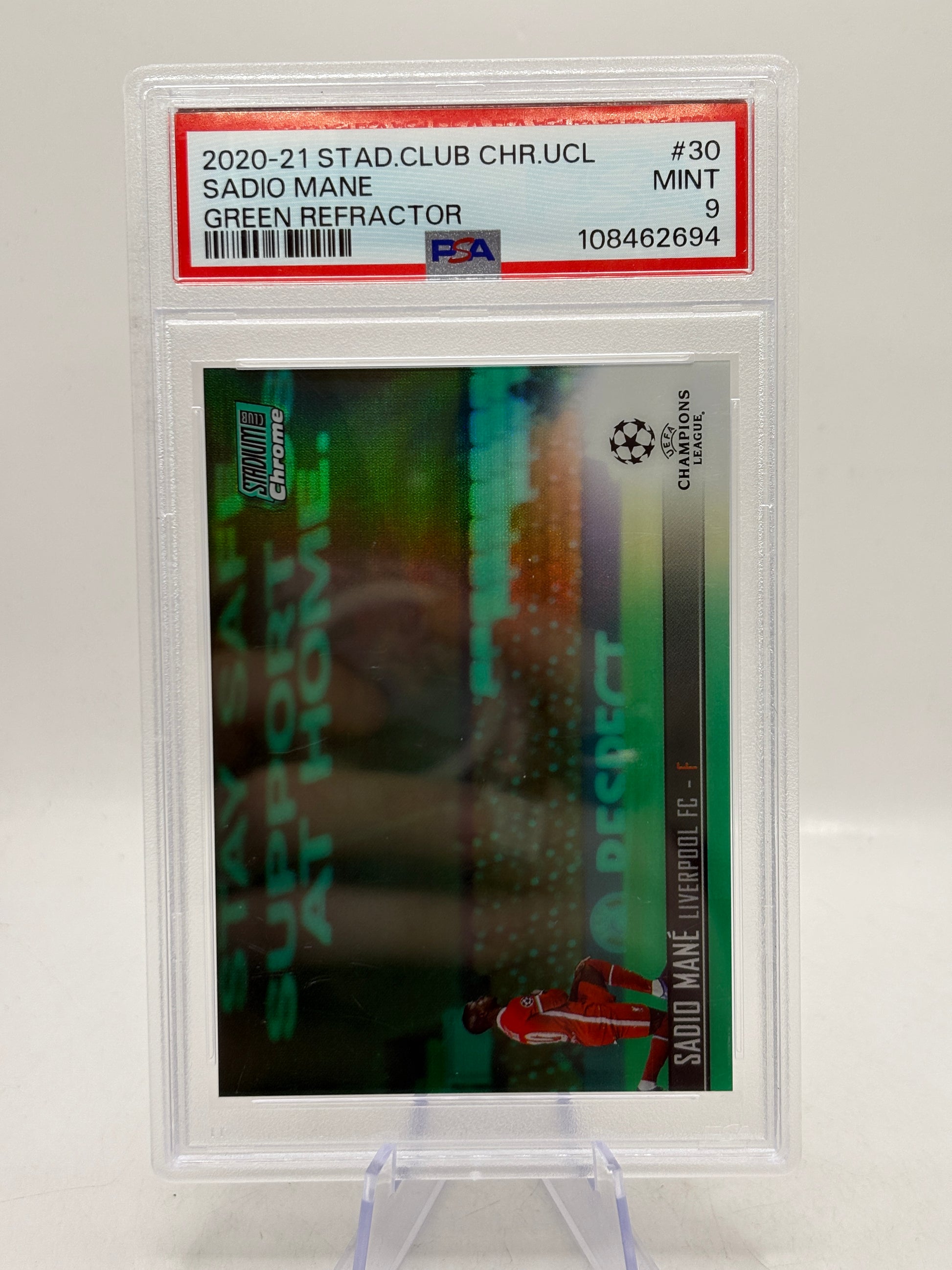 2020-21 Stadium Club Chrome UCL - Sadio Mane Green Refractor /99 PSA 9 image 1