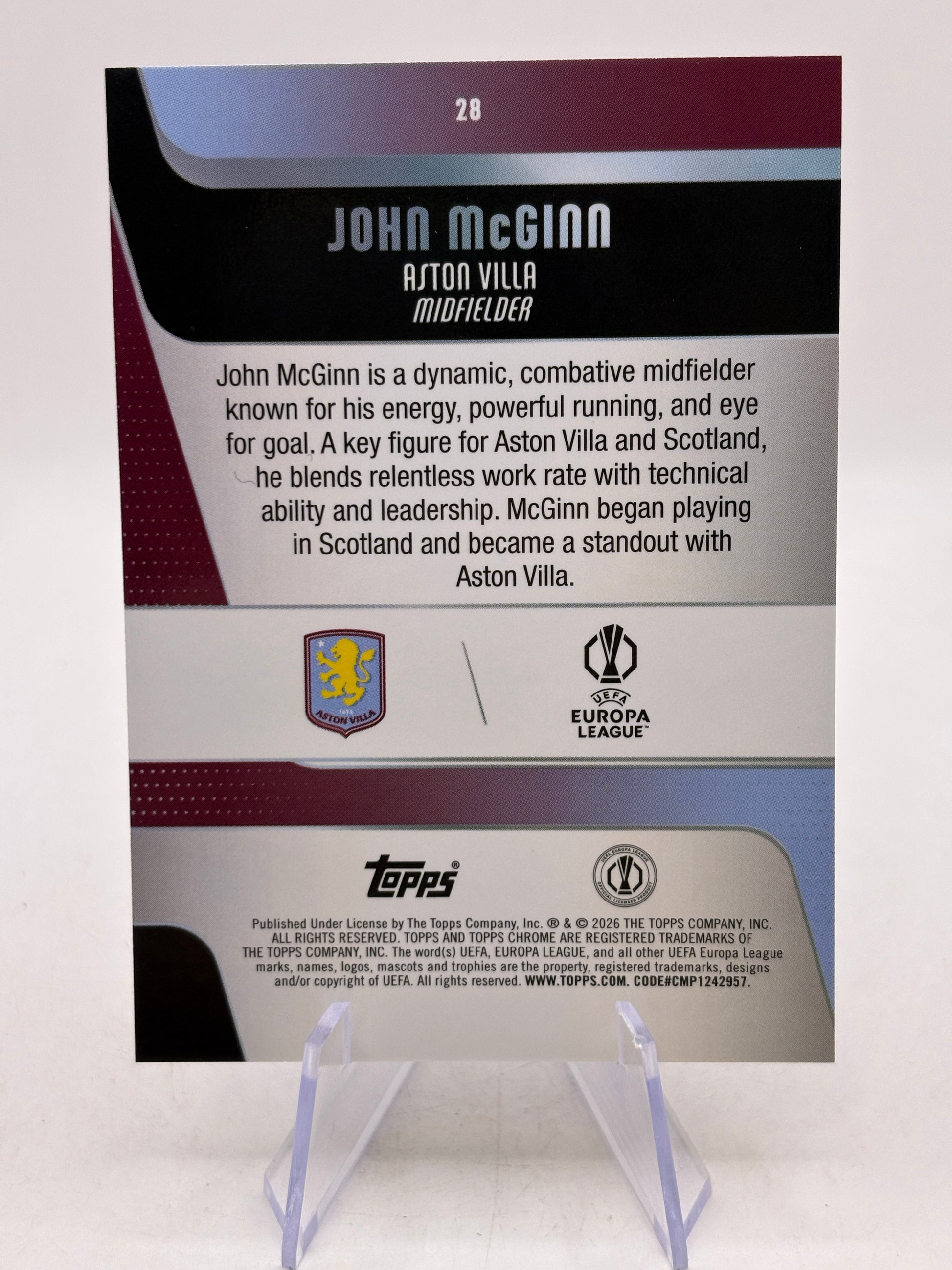 2025-26 Topps Chrome UEFA UCC John McGinn Negative Refractor SP Aston Villa image 2