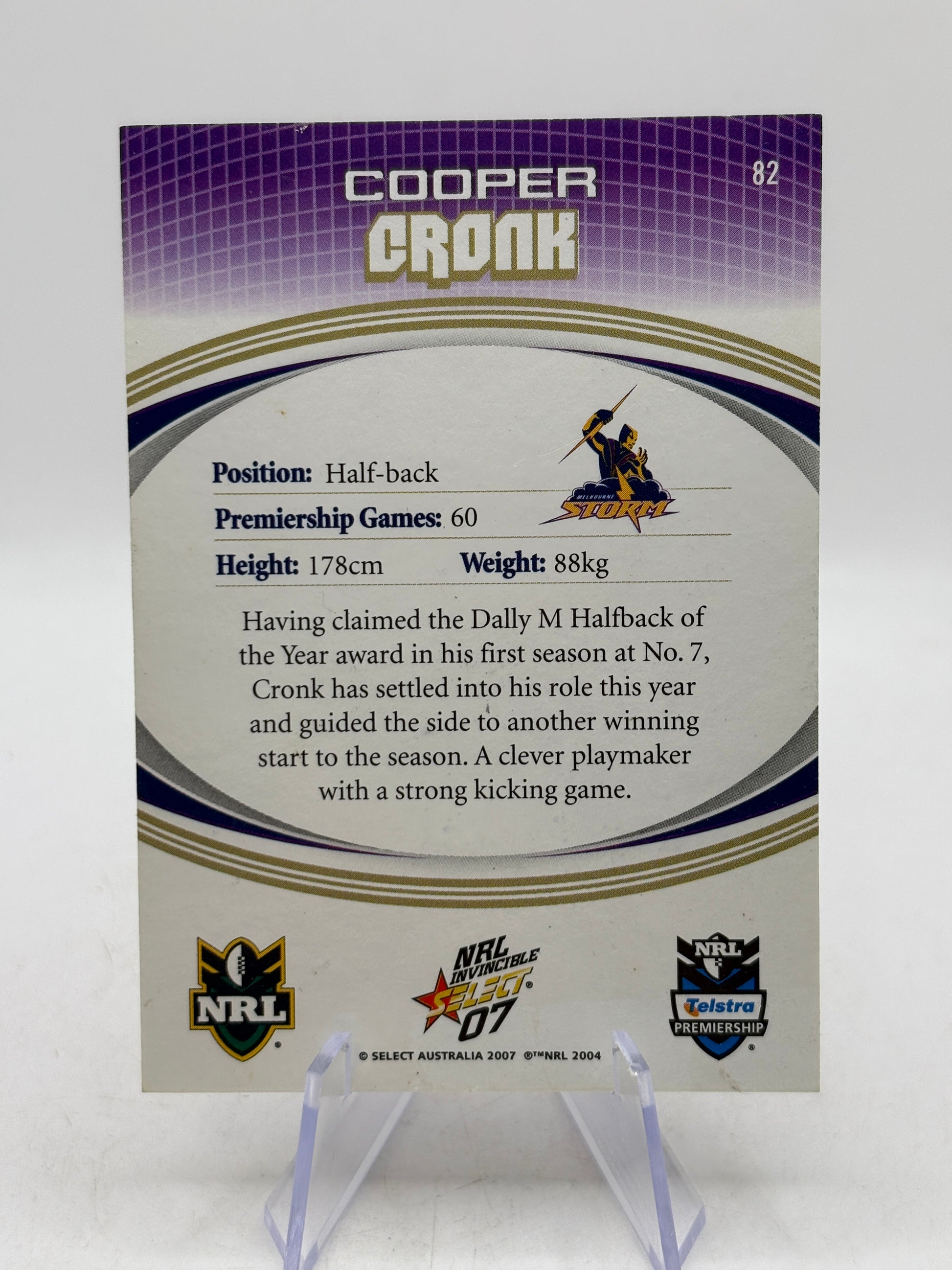 2007 NRL Select - Cooper Cronk #82 Auto On Card image 2