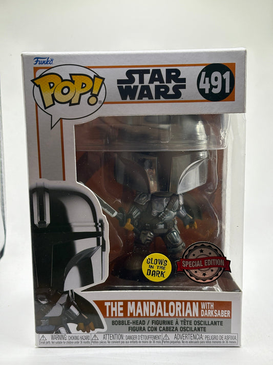 Funko POP! Star Wars #491 The Mandalorian with Darksaber Glow Special Edition FRENLY BRICKS - Open 7 Days