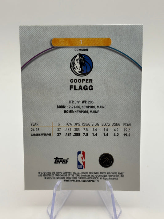 2025-26 Topps Finest Basketball COOPER FLAGG Dallas Mavericks Common Rookie #1 FRENLY BRICKS - Open 7 Days