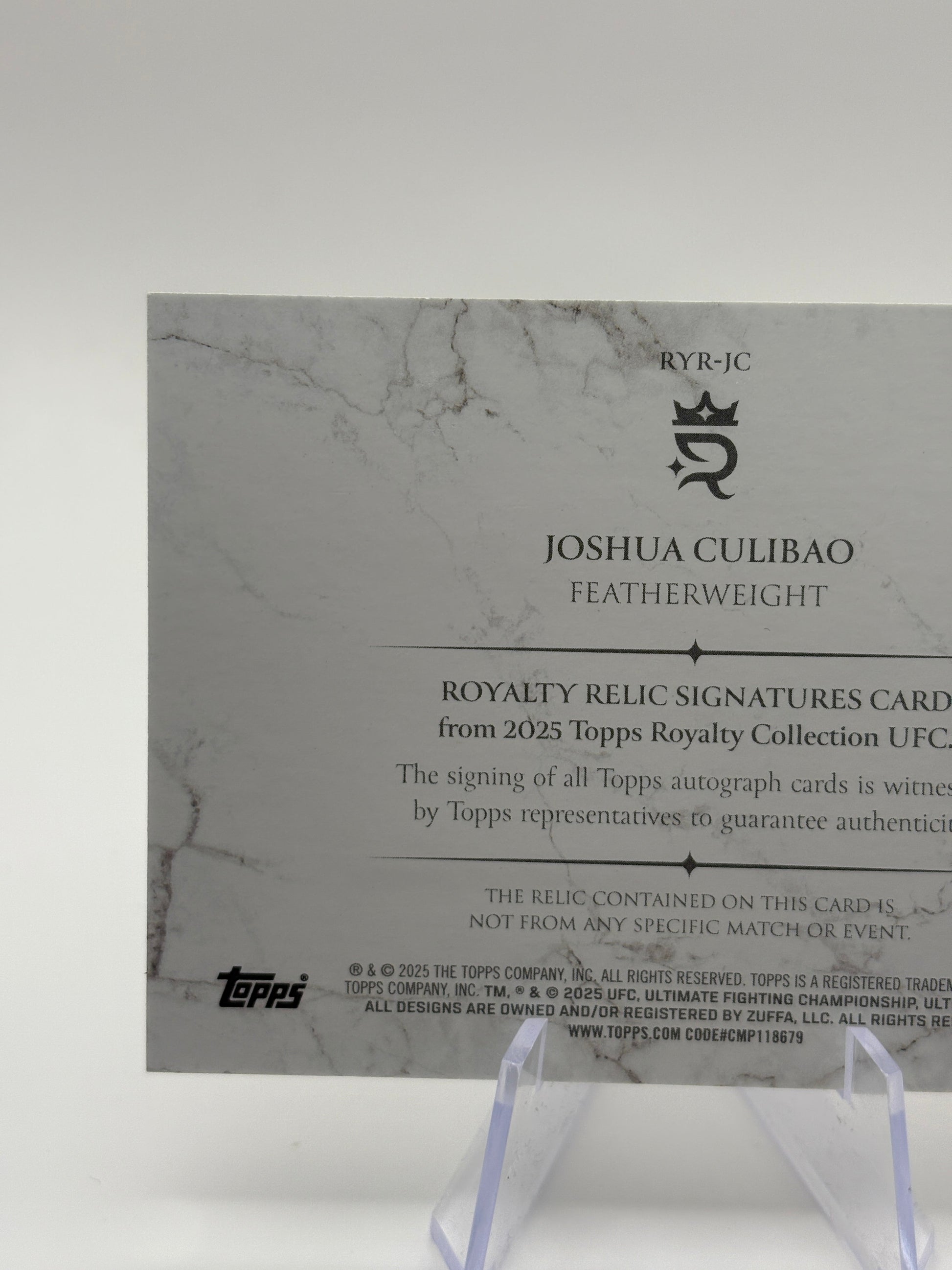 2025 Topps Royalty UFC JOSHUA CULIBAO Royalty Relic Signatures Patch Auto /99 FRENLY BRICKS - Open 7 Days