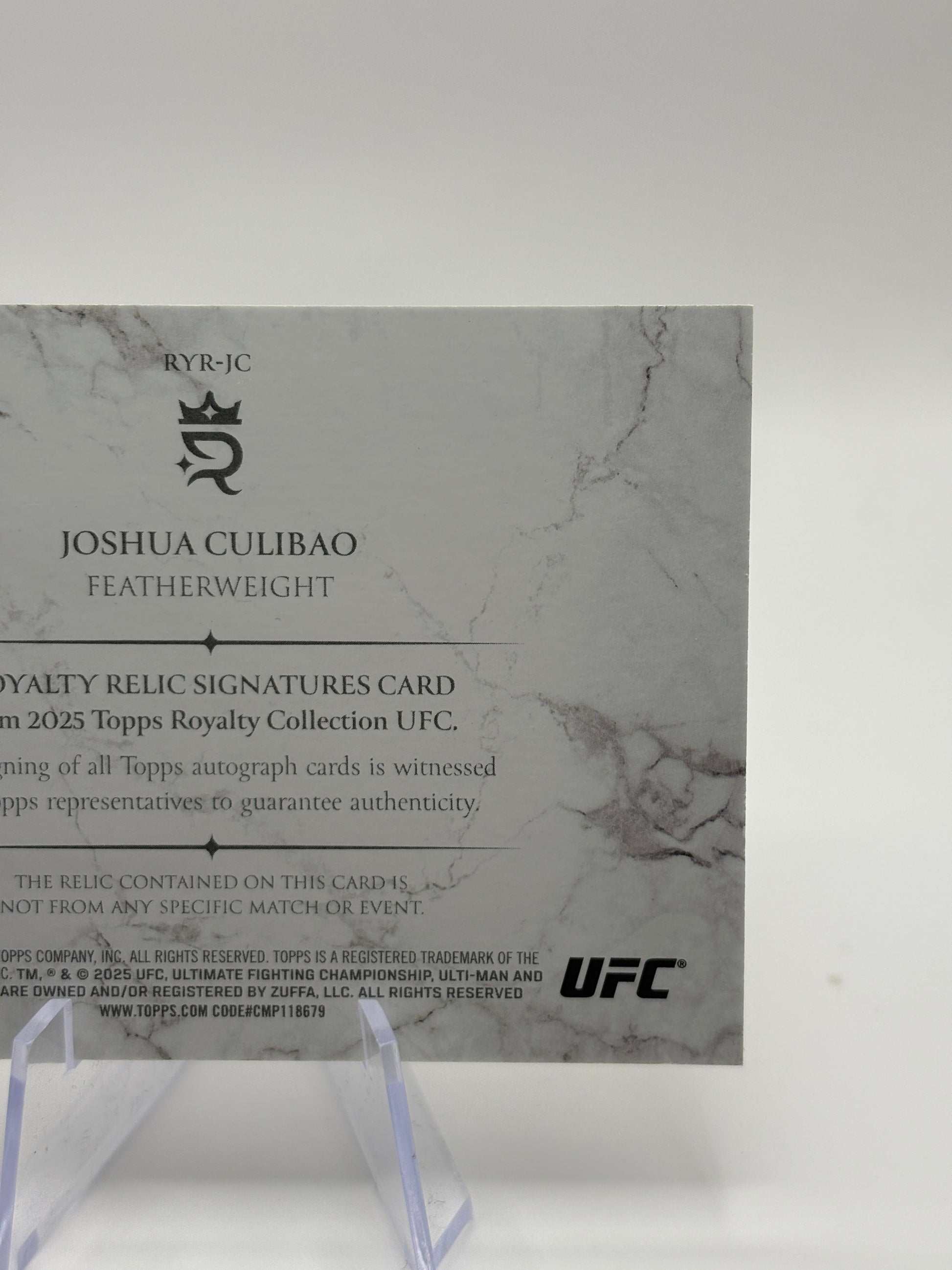 2025 Topps Royalty UFC JOSHUA CULIBAO Royalty Relic Signatures Patch Auto /99 FRENLY BRICKS - Open 7 Days