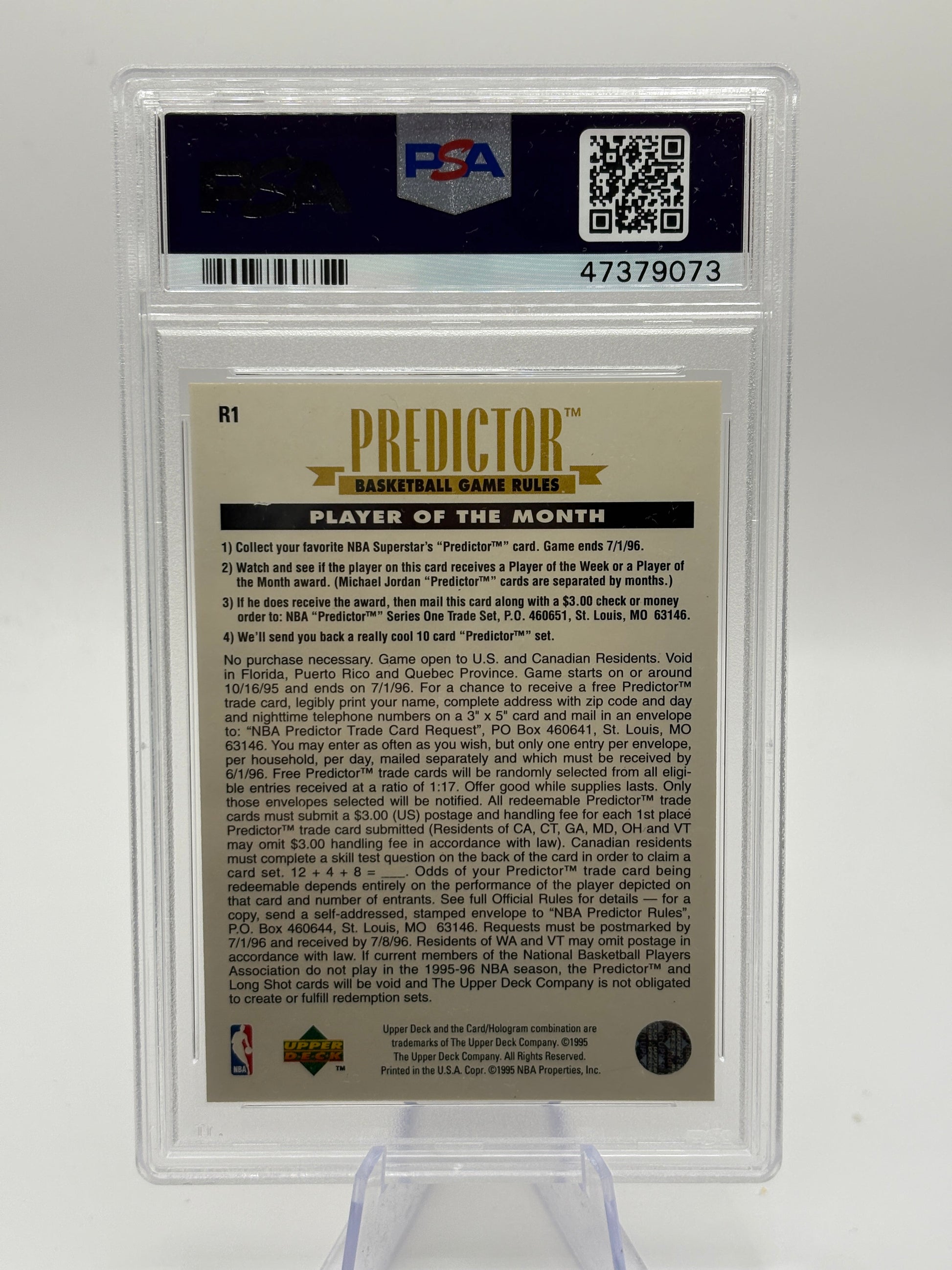 1995 UPPER DECK PREDICTOR PLAYER OF THE MONTH REDEMPTION MICHAEL JORDAN PSA 7 FRENLY BRICKS - Open 7 Days