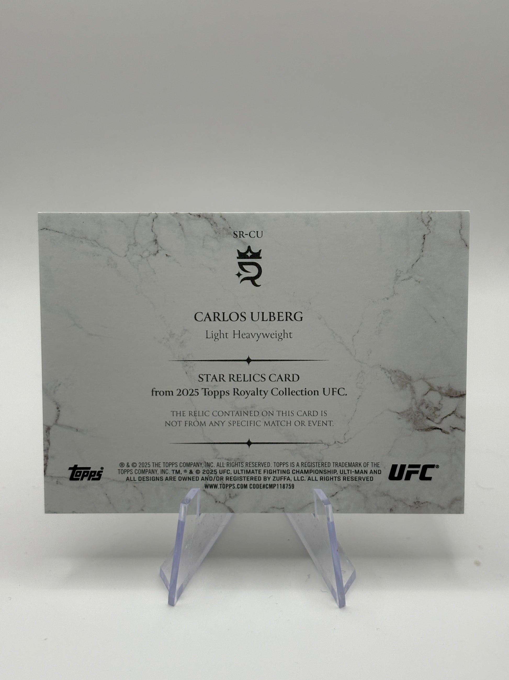Carlos Ulberg 2025 Topps Royalty UFC Star Relic /99 Patch FRENLY BRICKS - Open 7 Days