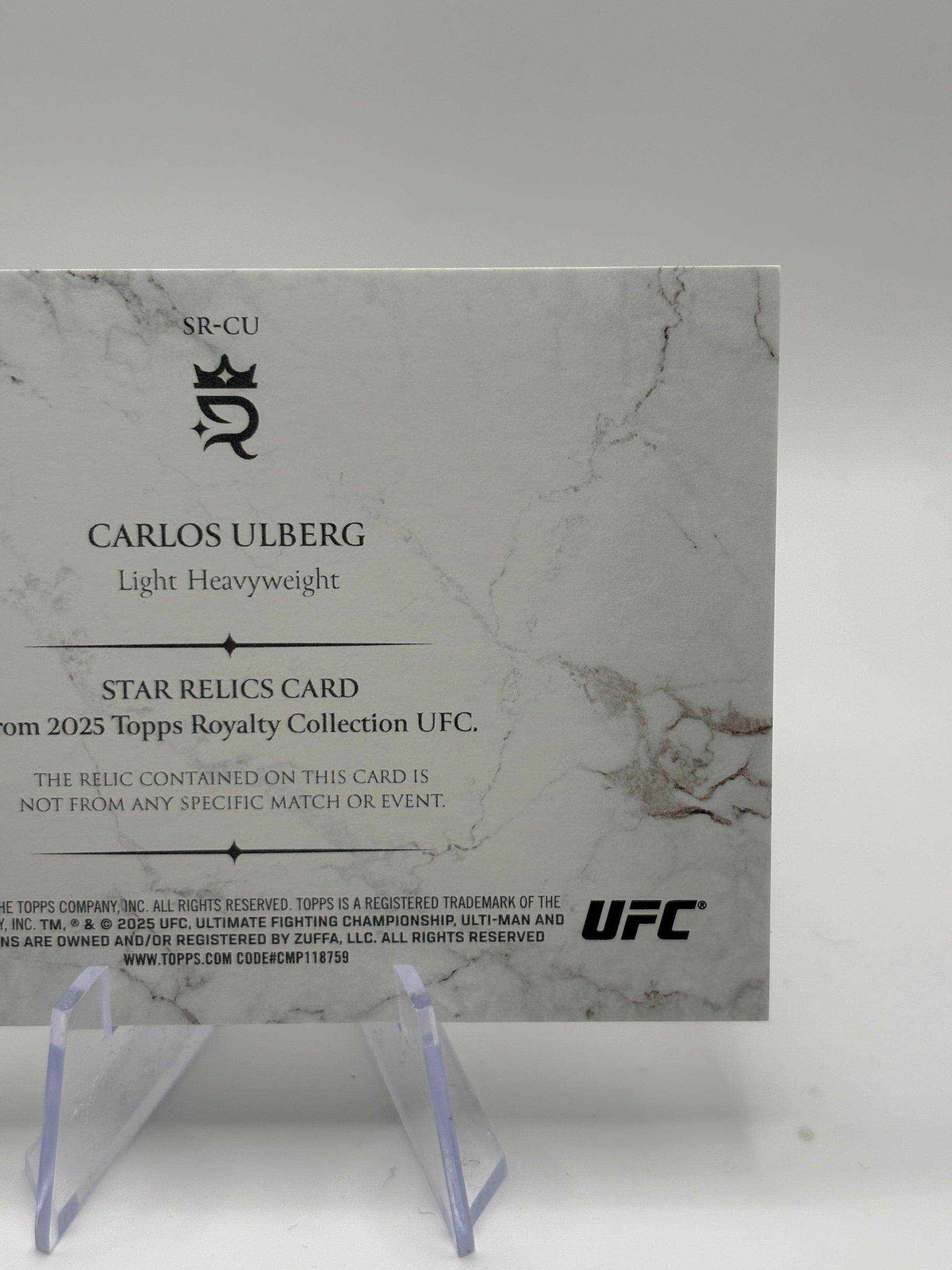 Carlos Ulberg 2025 Topps Royalty UFC Star Relic /99 Patch FRENLY BRICKS - Open 7 Days