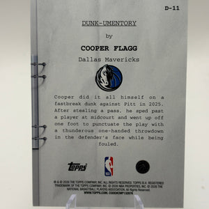 2025-26 Topps Hoops Cooper Flagg RC Rookie Dunk Umentory Silver FRENLY BRICKS - Open 7 Days