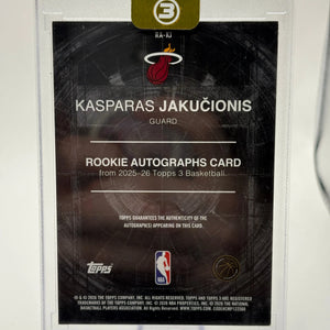 KASPARAS JAKUCIONIS 2025/26 TOPPS 3 RC ROOKIE BLUE AUTOGRAPH HEAT AUTO SP #12/15 FRENLY BRICKS - Open 7 Days