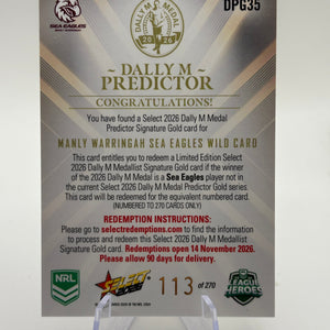 2026 Select Dally M Predictor Manly Wild Card /270 FRENLY BRICKS - Open 7 Days