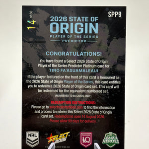 2026 Select NRL League Heroes State of Origin Predictor Tino Fa'asuamaleuai FRENLY BRICKS - Open 7 Days