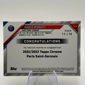 Marco Verratti 2021/22 Topps Chrome PSG Team Set Auto /70 FRENLY BRICKS - Open 7 Days