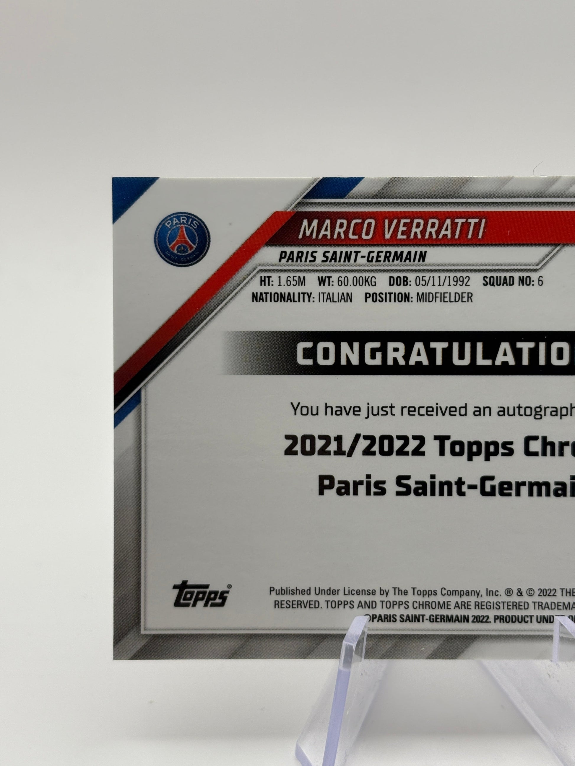 Marco Verratti 2021/22 Topps Chrome PSG Team Set Auto /70 FRENLY BRICKS - Open 7 Days