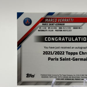 Marco Verratti 2021/22 Topps Chrome PSG Team Set Auto /70 FRENLY BRICKS - Open 7 Days