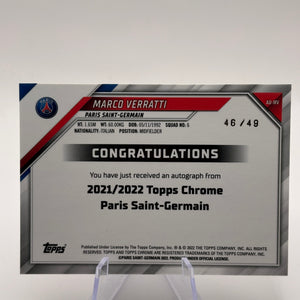 2021-22 Chrome Paris Saint-Germain Wave Refractor /49 Marco Verratti Auto FRENLY BRICKS - Open 7 Days