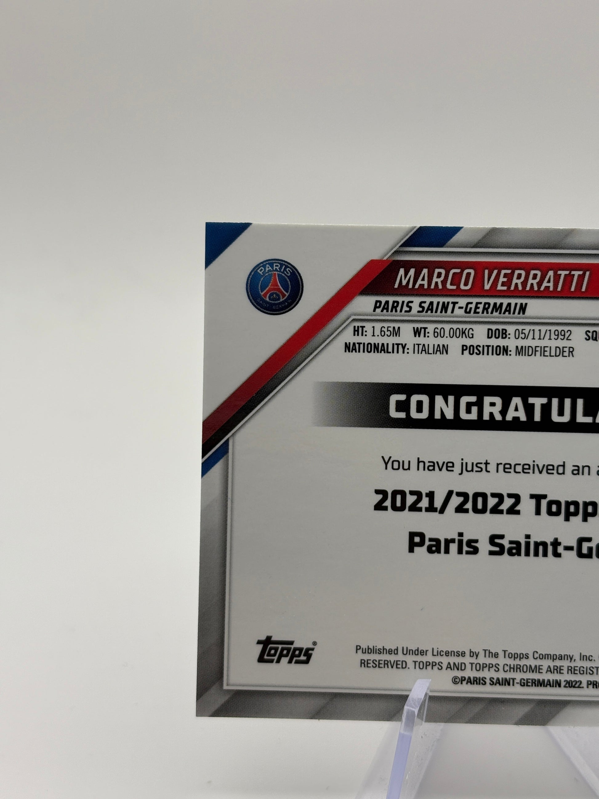 2021-22 Chrome Paris Saint-Germain Wave Refractor /49 Marco Verratti Auto FRENLY BRICKS - Open 7 Days
