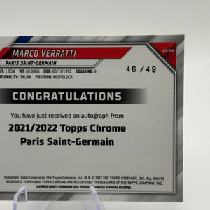 2021-22 Chrome Paris Saint-Germain Wave Refractor /49 Marco Verratti Auto FRENLY BRICKS - Open 7 Days