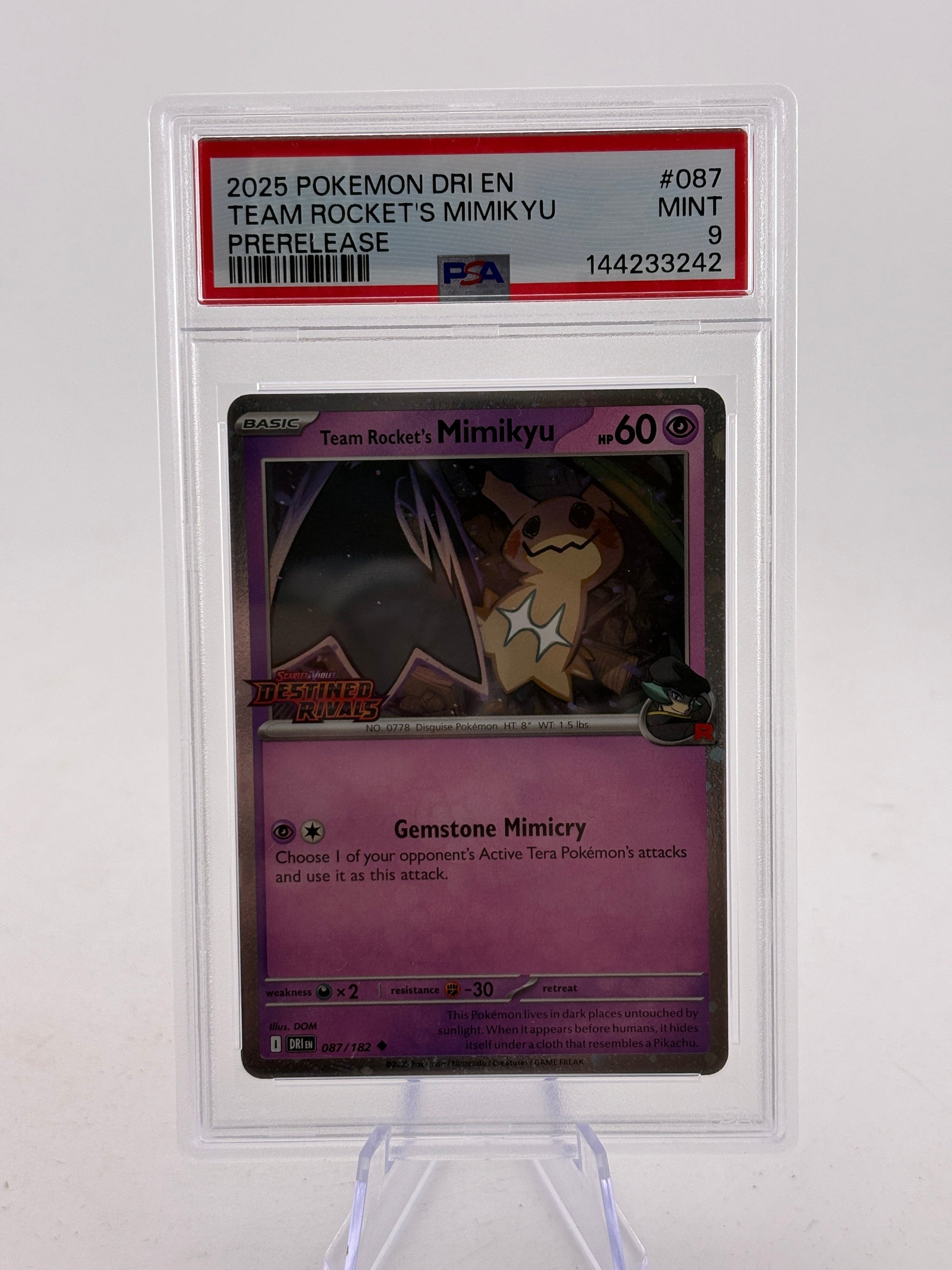 2025 Pokemon Destined Rivals - Team Rockets Mimikyu Pre Release PSA 10 FRENLY BRICKS - Open 7 Days